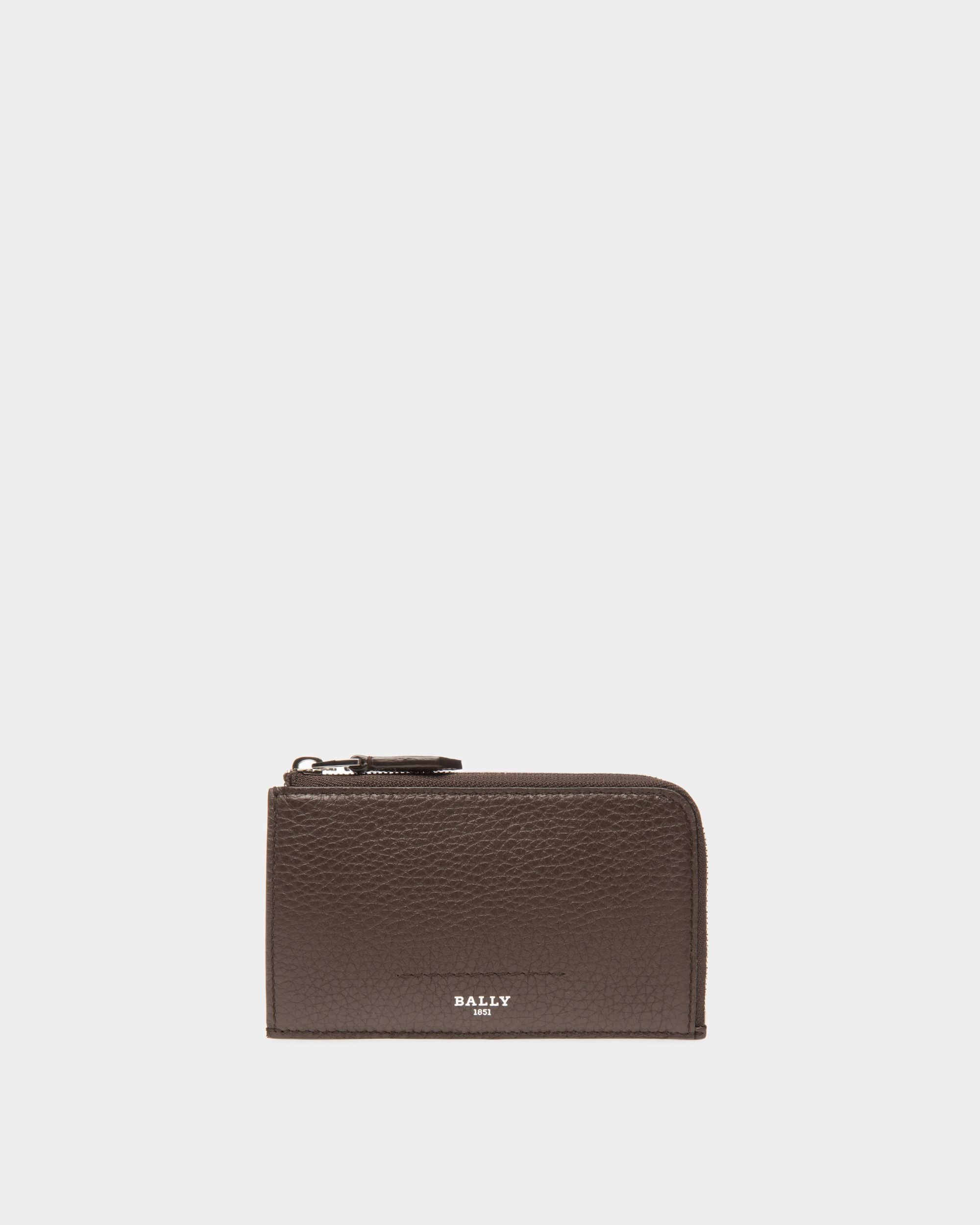 Scord Leather Card Holder In Ebony Brown - Men's - Bally - 01