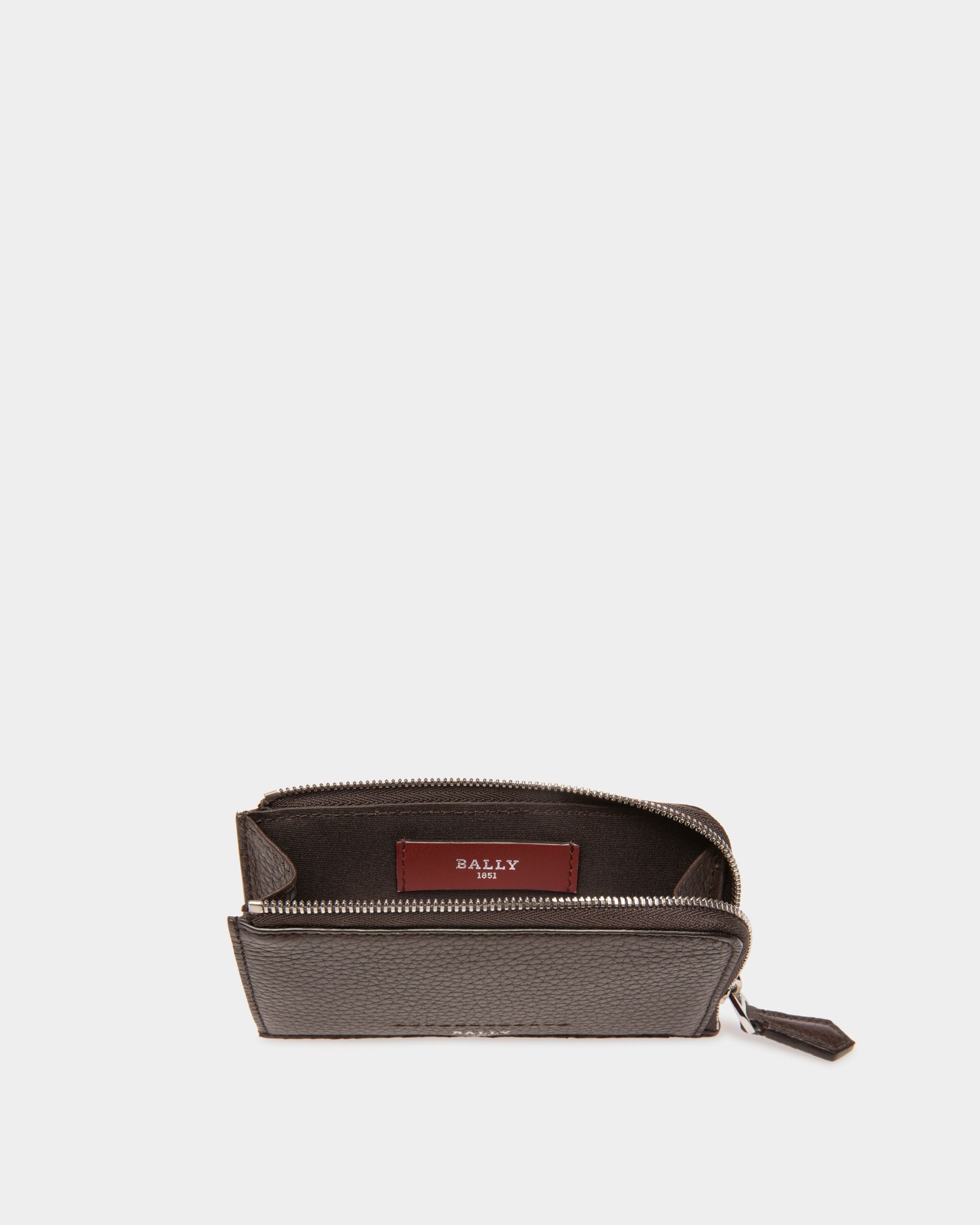 Scord Leather Card Holder In Ebony Brown - Men's - Bally - 04