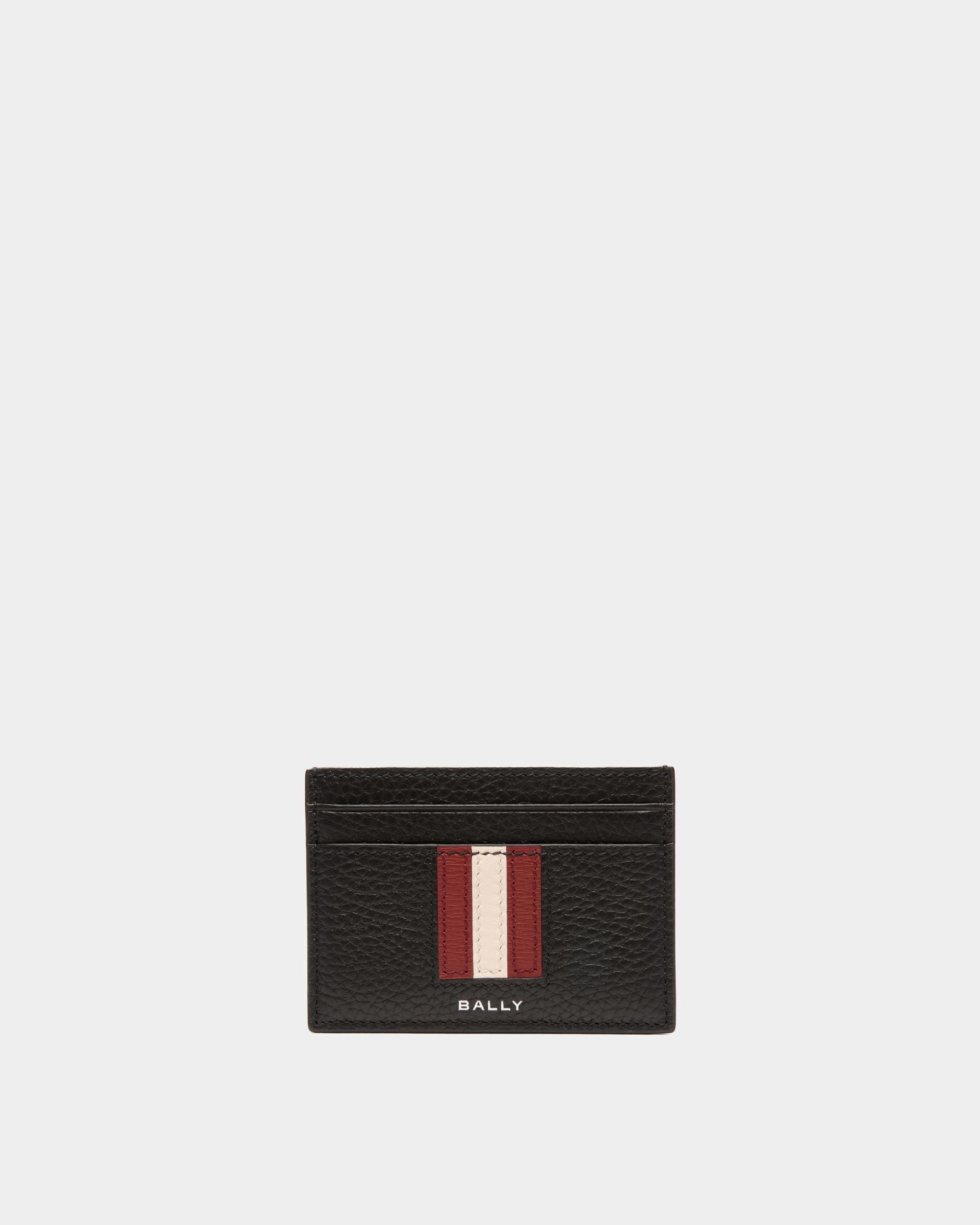 Ribbon Card Holder In Black Grained Leather - Men's - Bally - 01