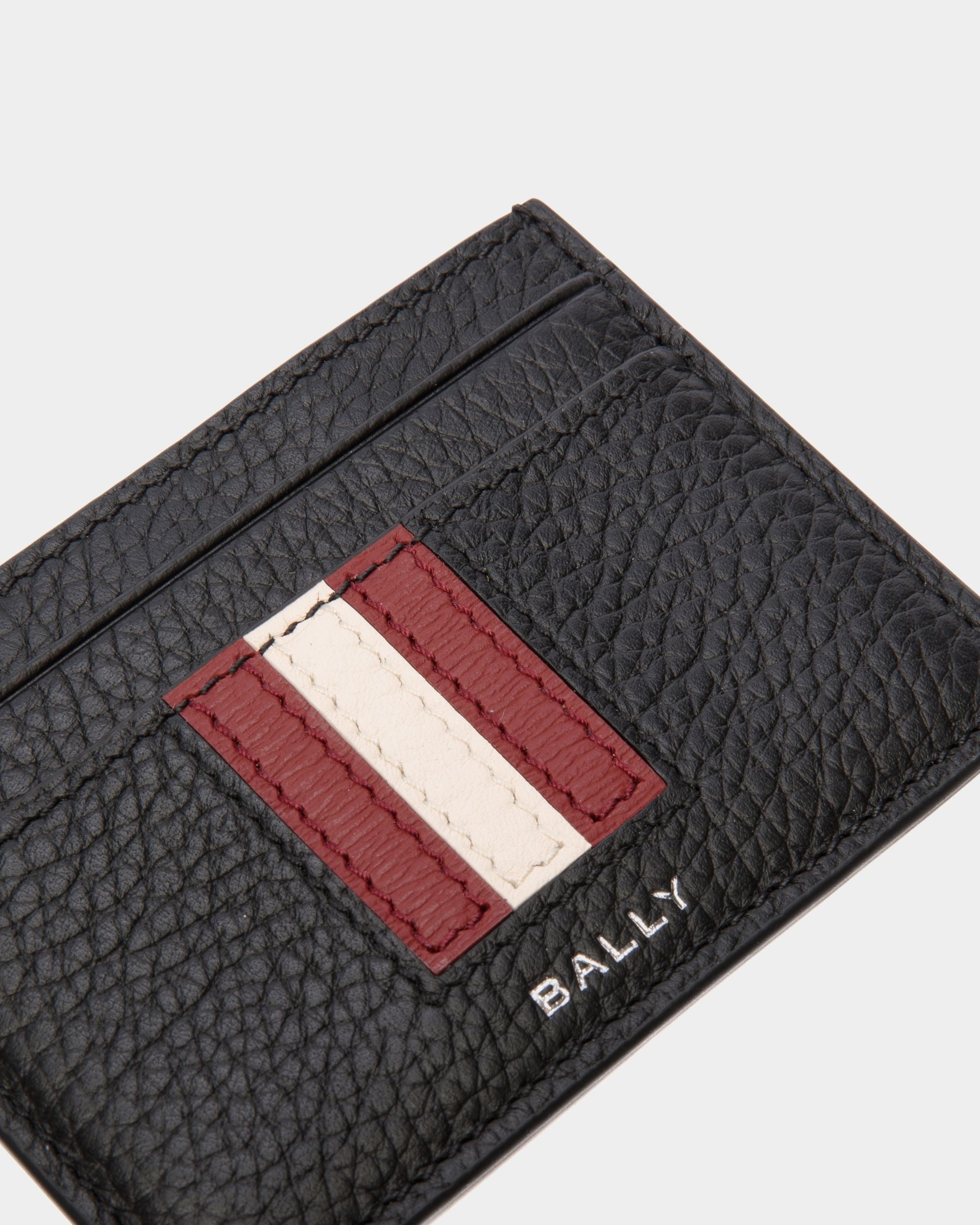 Ribbon Card Holder In Black Grained Leather - Men's - Bally - 04