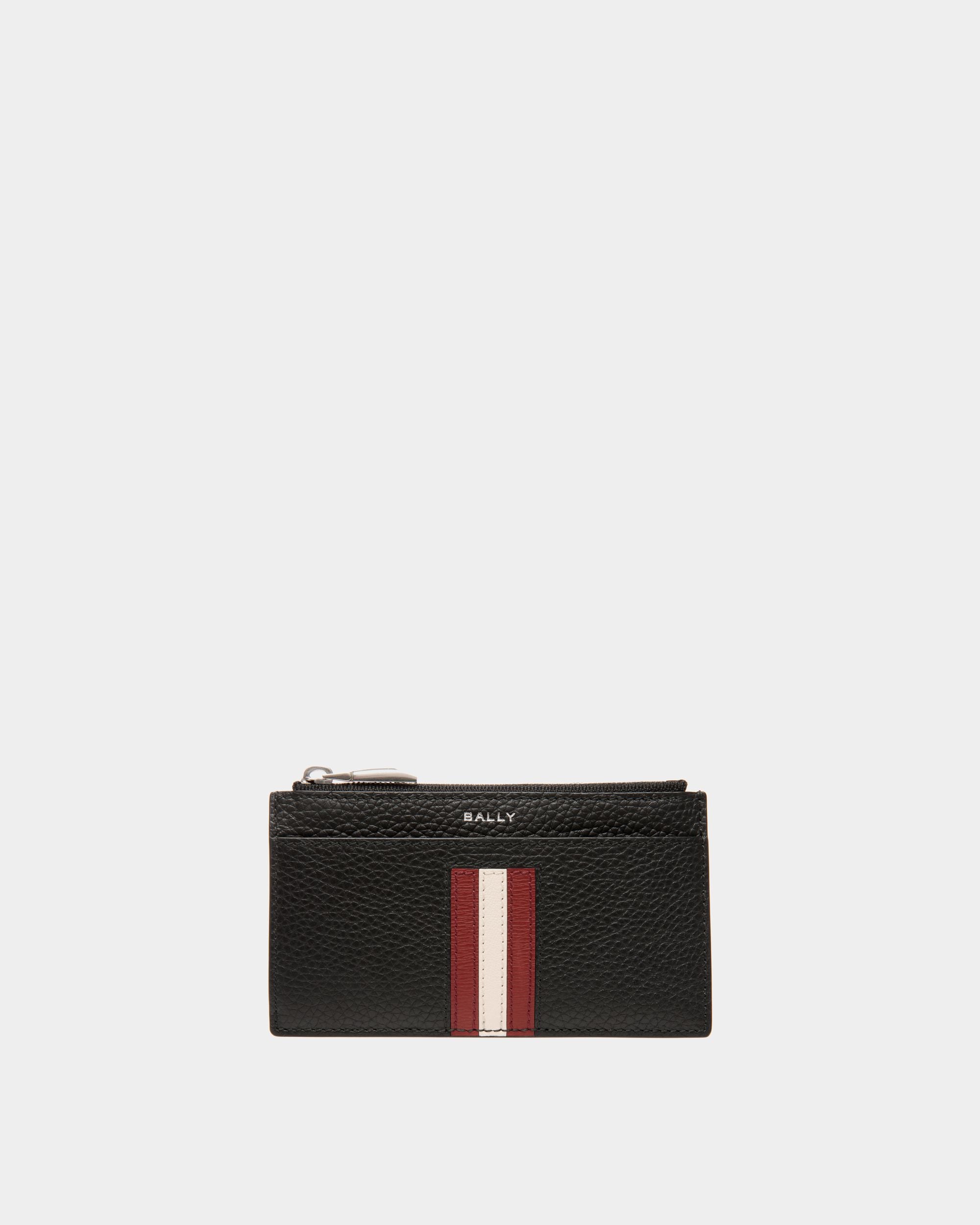 Ribbon Coin Card Holder in Black Leather - Men's - Bally - 01