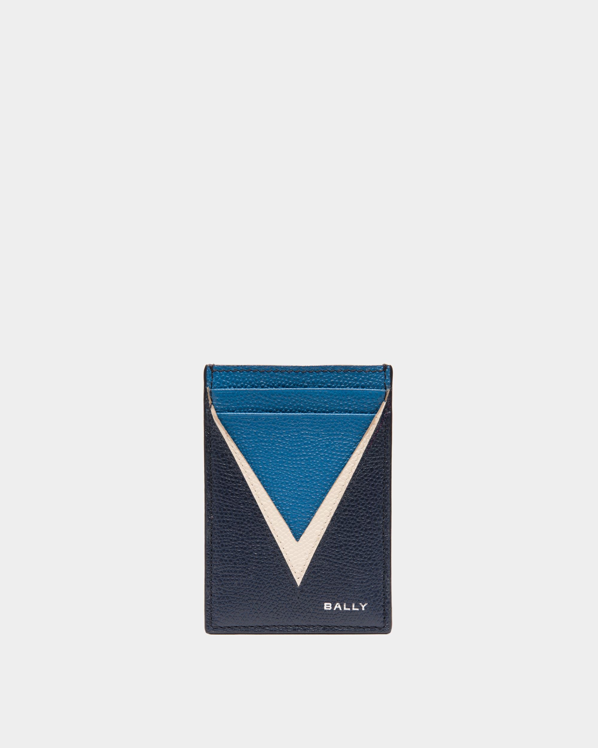 Flag Card Holder in Blue Leather - Men's - Bally - 01