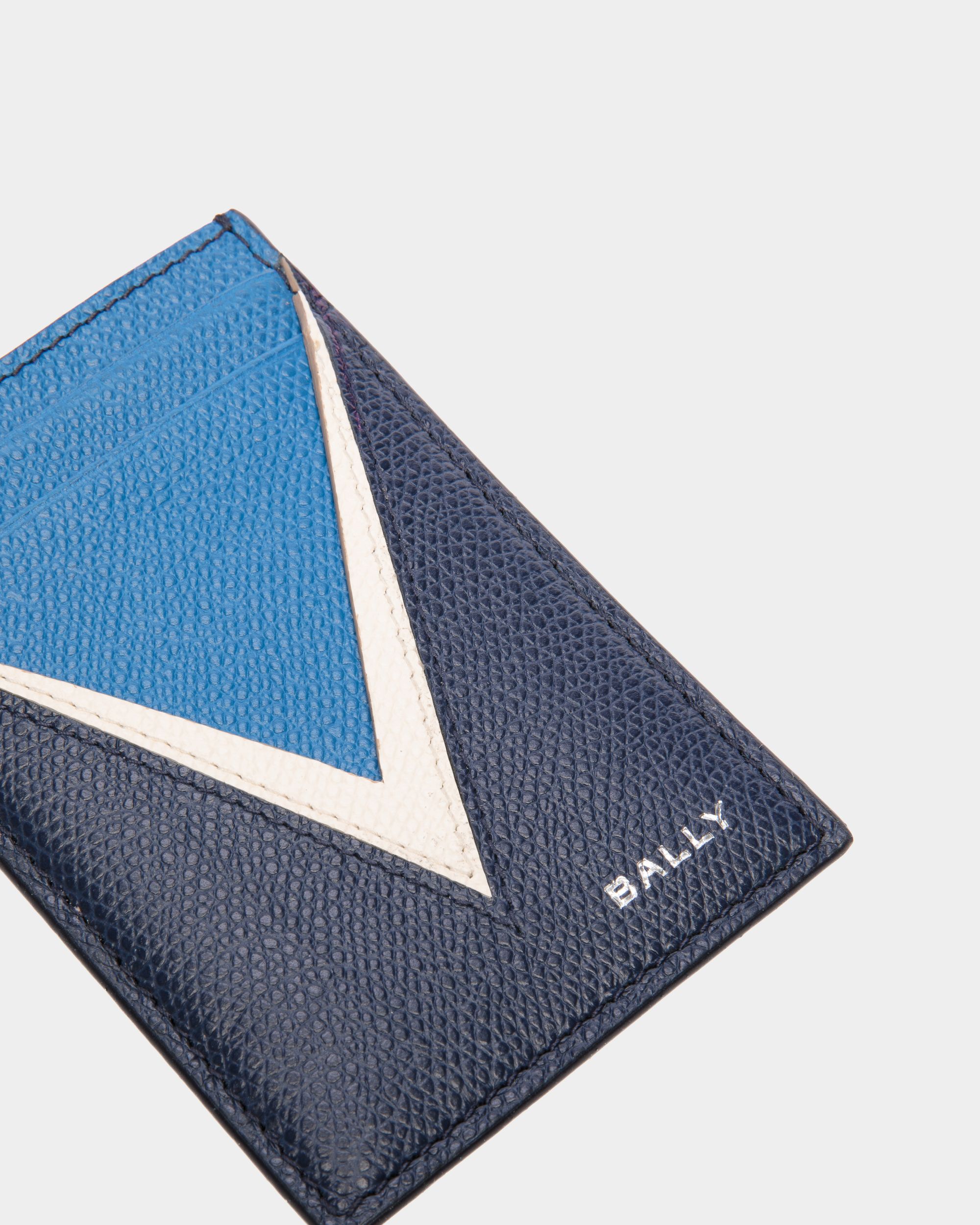 Flag Card Holder in Blue Leather - Men's - Bally - 04