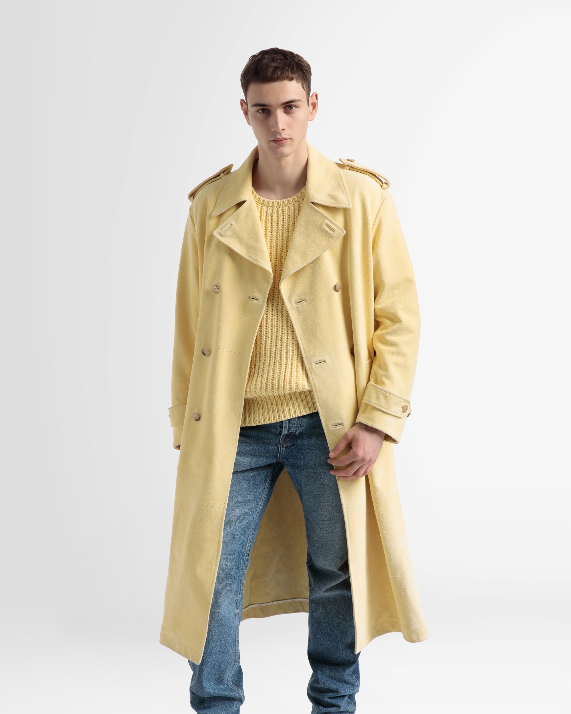 Leather Belted Trench Coat In Yellow - Men's - Bally - 02