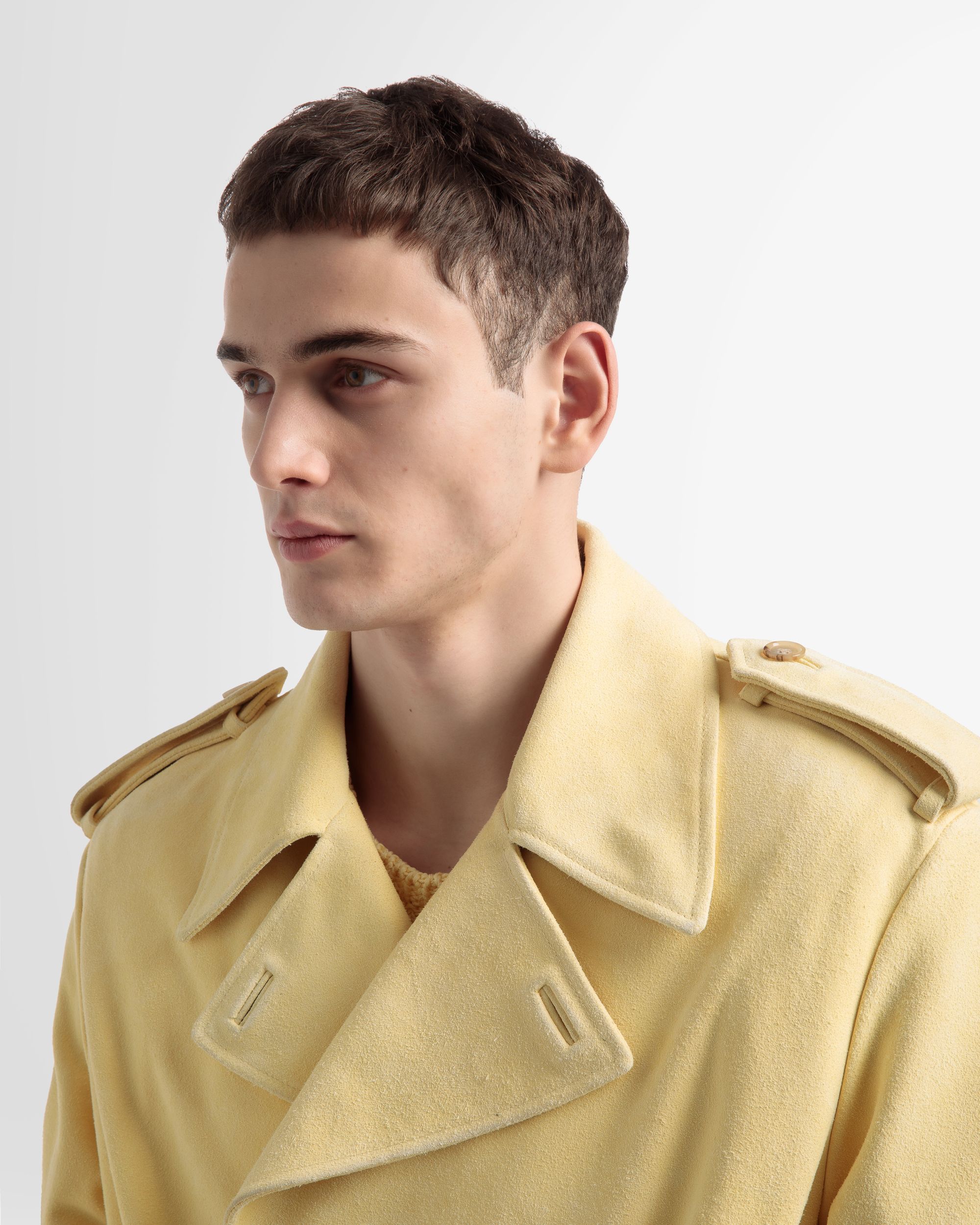 Leather Belted Trench Coat In Yellow - Men's - Bally - 03