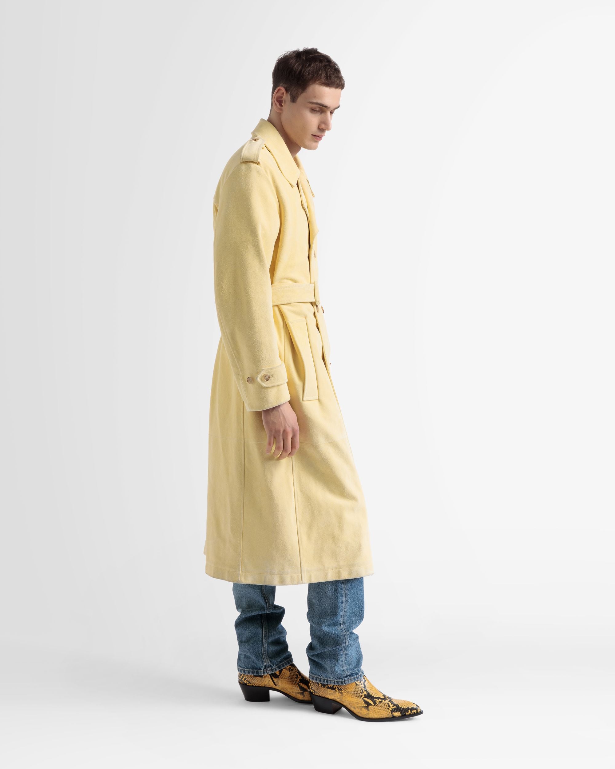 Leather Belted Trench Coat In Yellow - Men's - Bally - 04