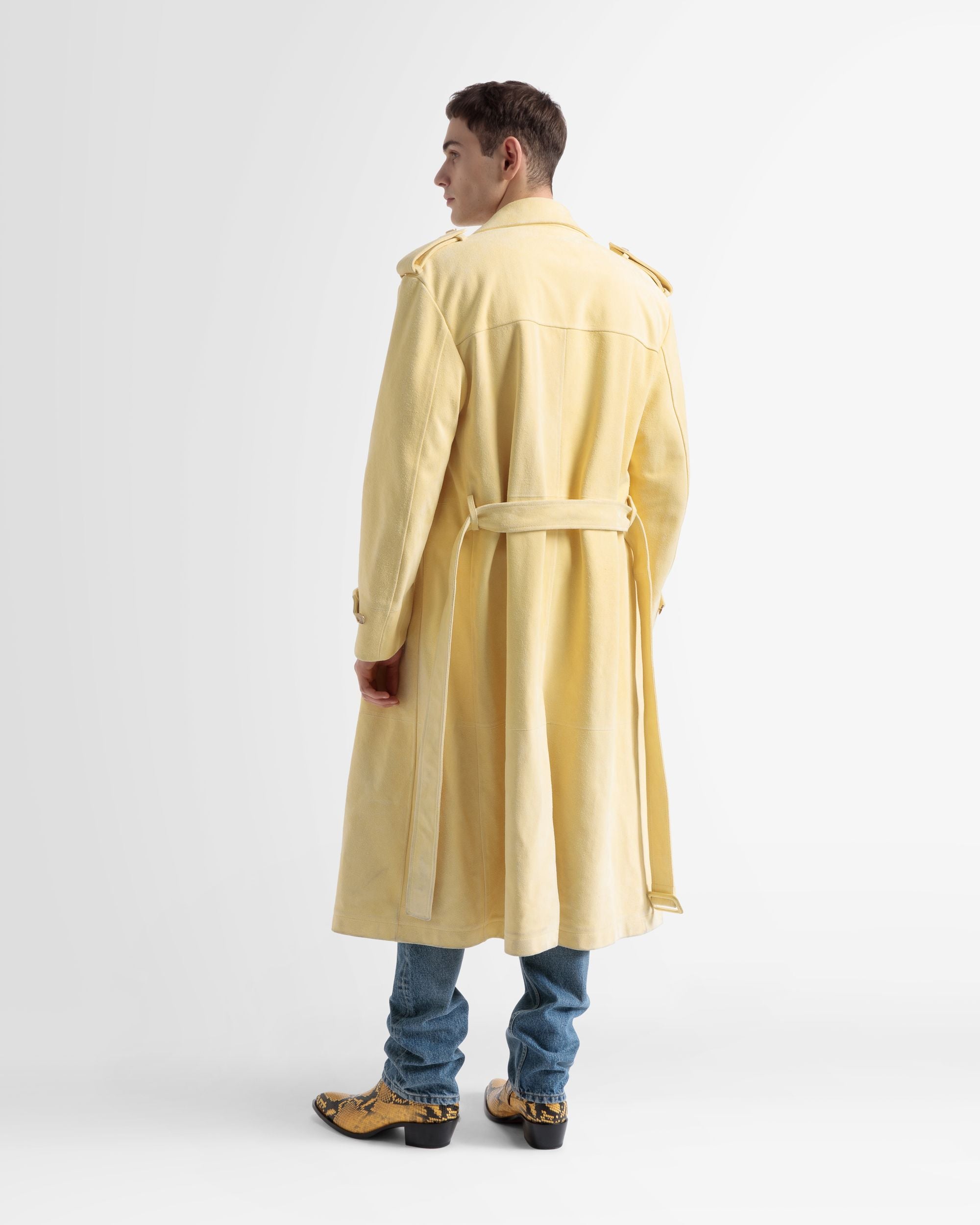 Leather Belted Trench Coat In Yellow - Men's - Bally - 05