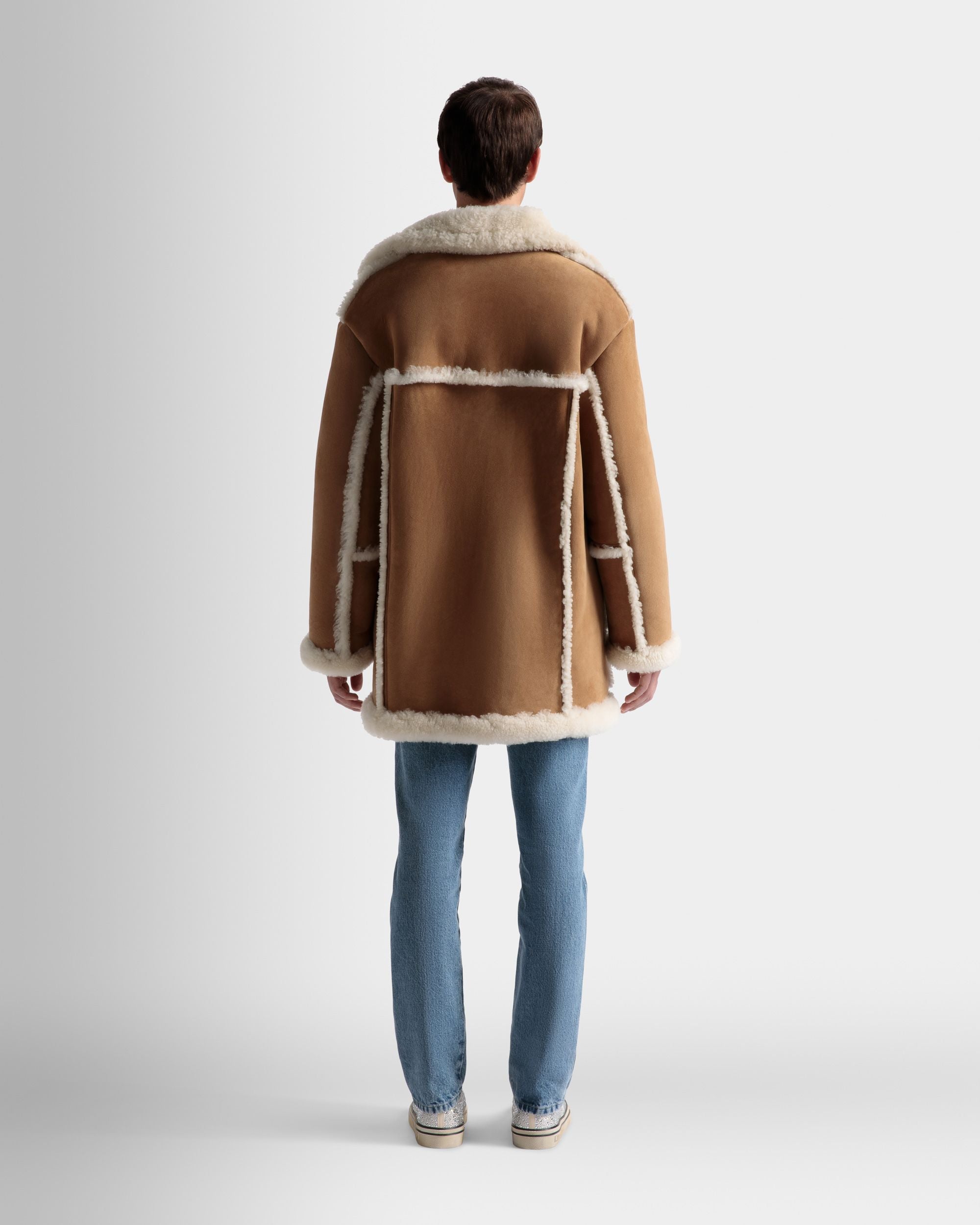 Aviator Coat In Brown Leather and Merino - Men's - Bally - 06