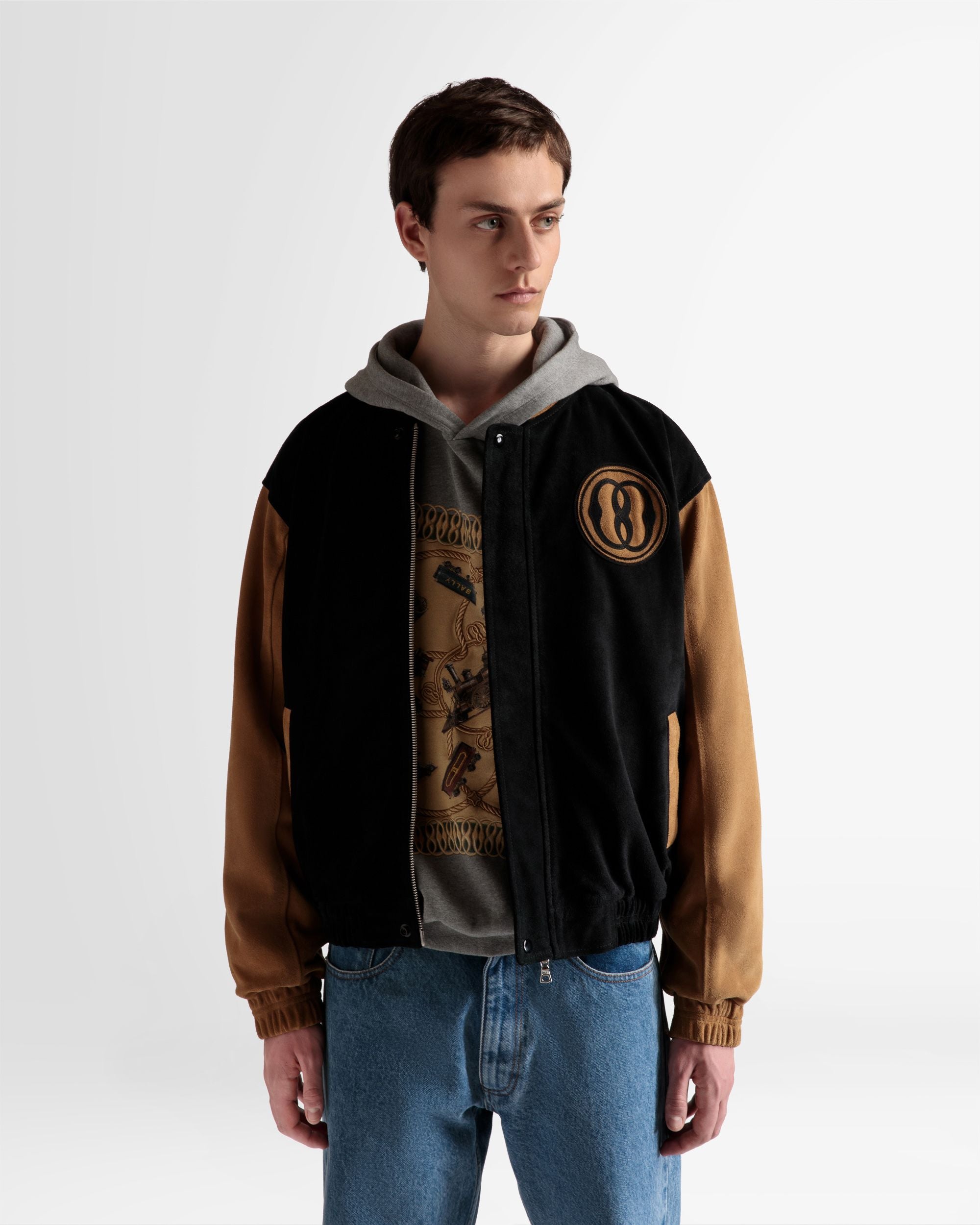 Letterman Jacket In Black And Desert Suede - Men's - Bally - 03