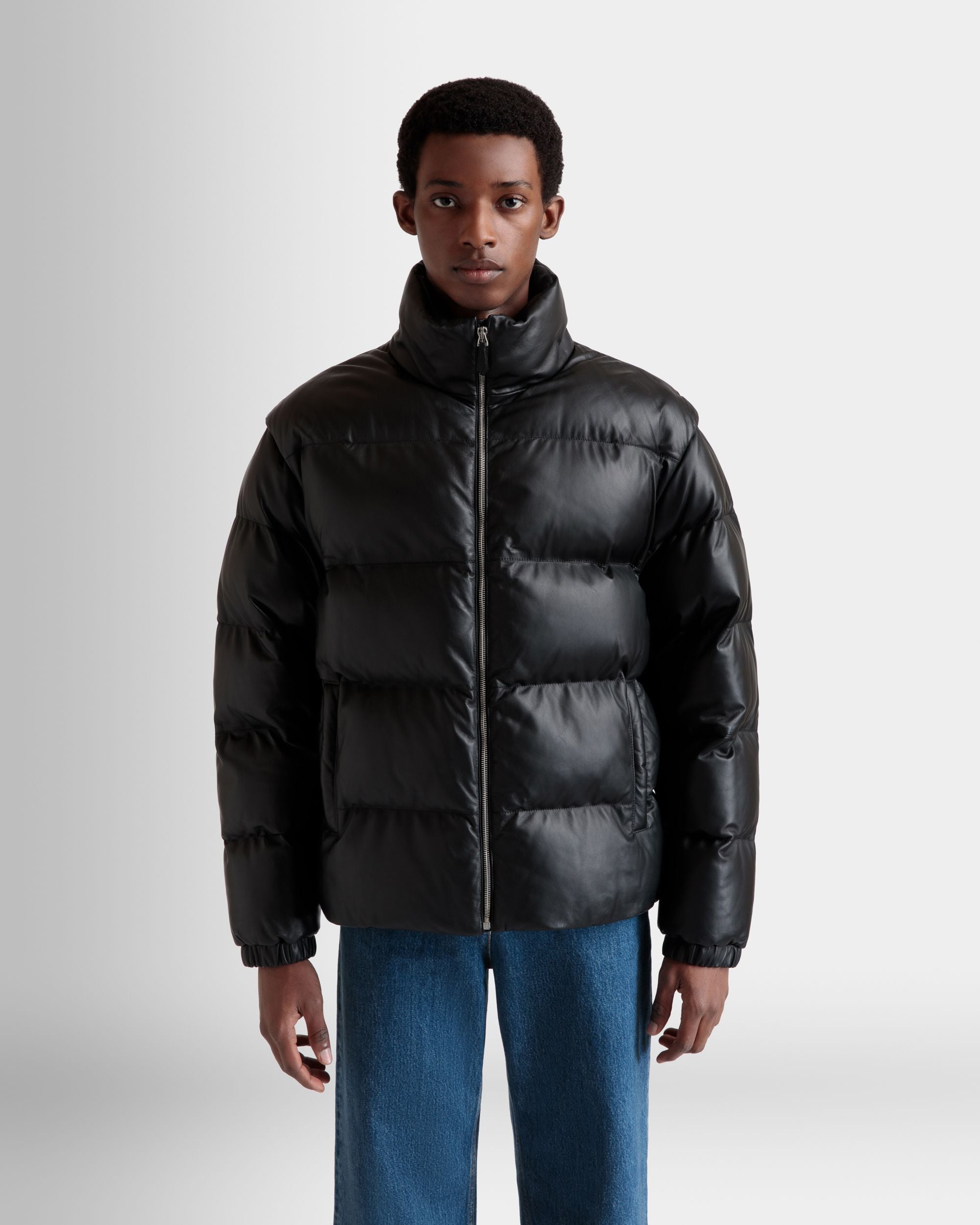 2-in-1 Puffer Jacket in Black Leather - Men's - Bally - 03