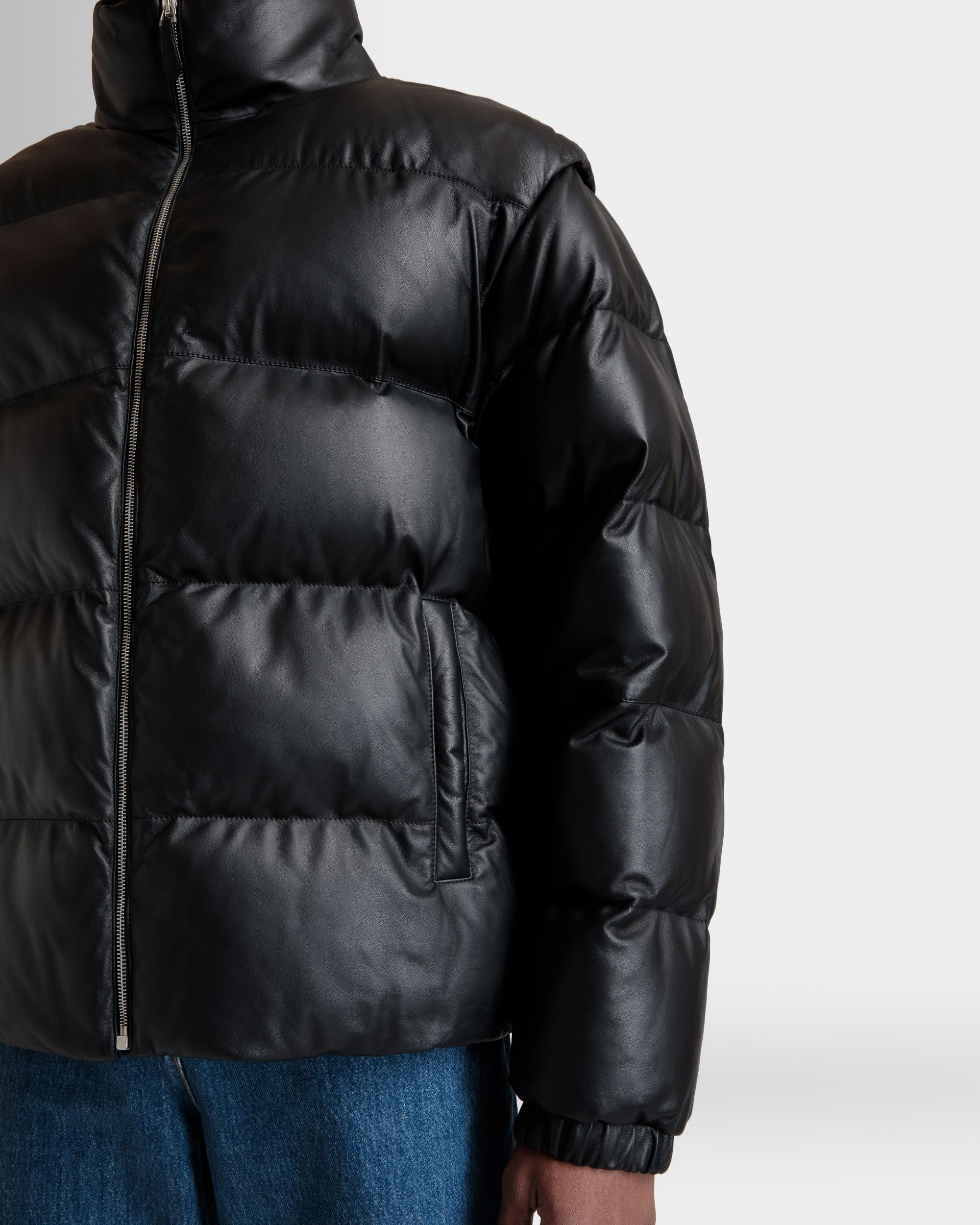 2-in-1 Puffer Jacket in Black Leather - Men's - Bally - 08
