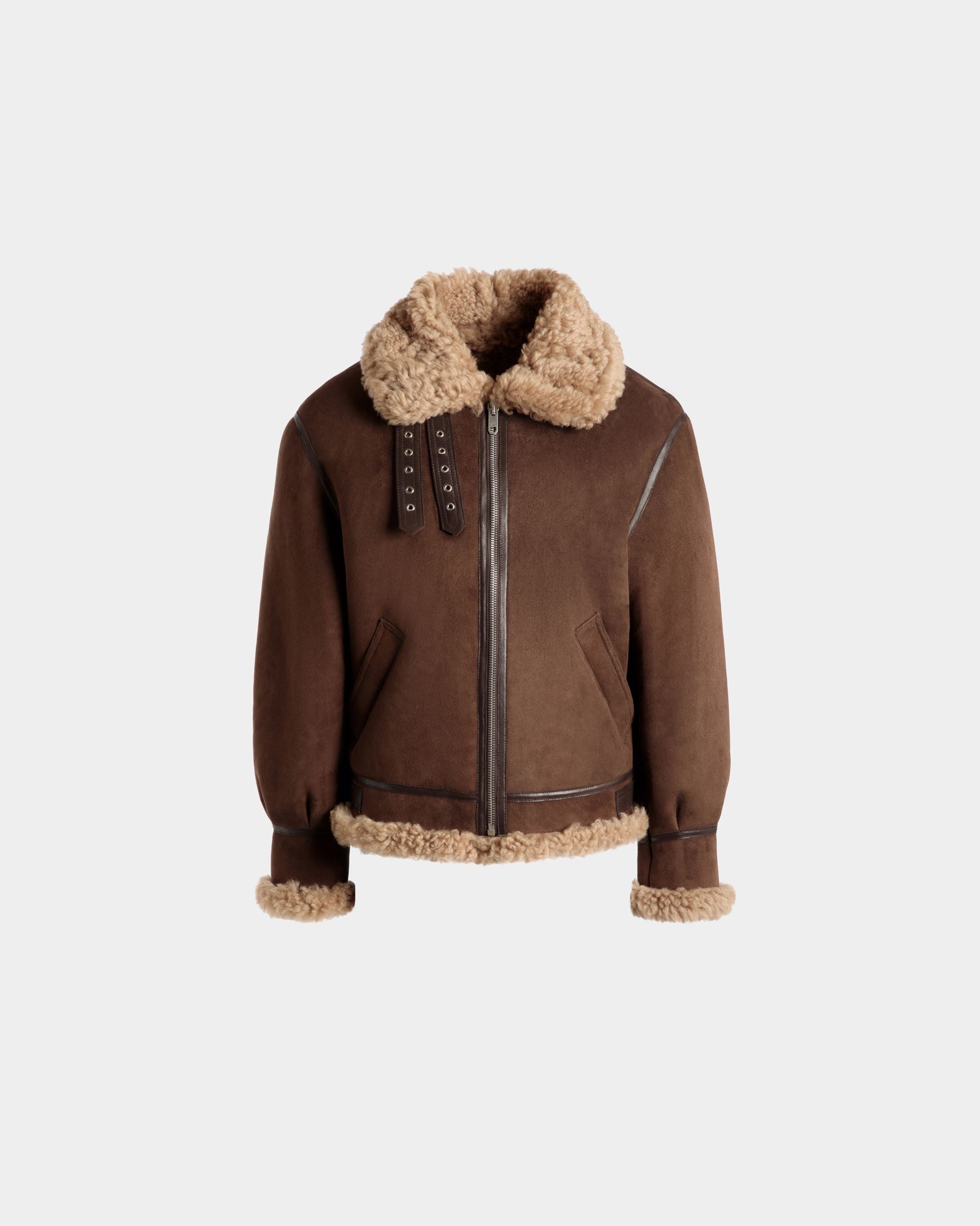 Aviator Jacket In Brown And Beige Shearling - Men's - Bally - 01