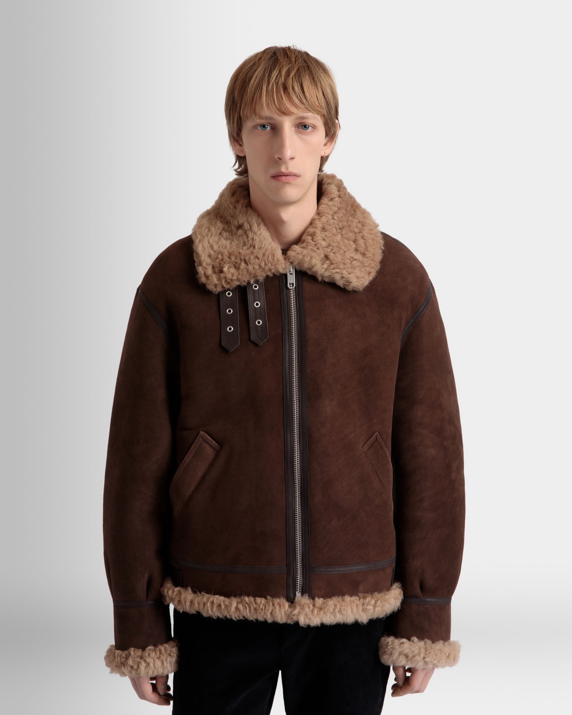 Aviator Jacket In Brown And Beige Shearling - Men's - Bally - 03