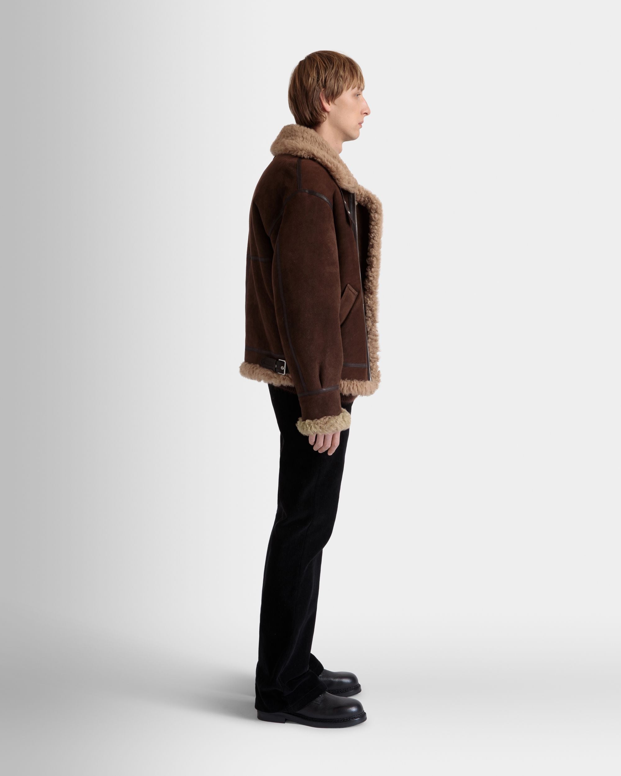 Aviator Jacket In Brown And Beige Shearling - Men's - Bally - 05