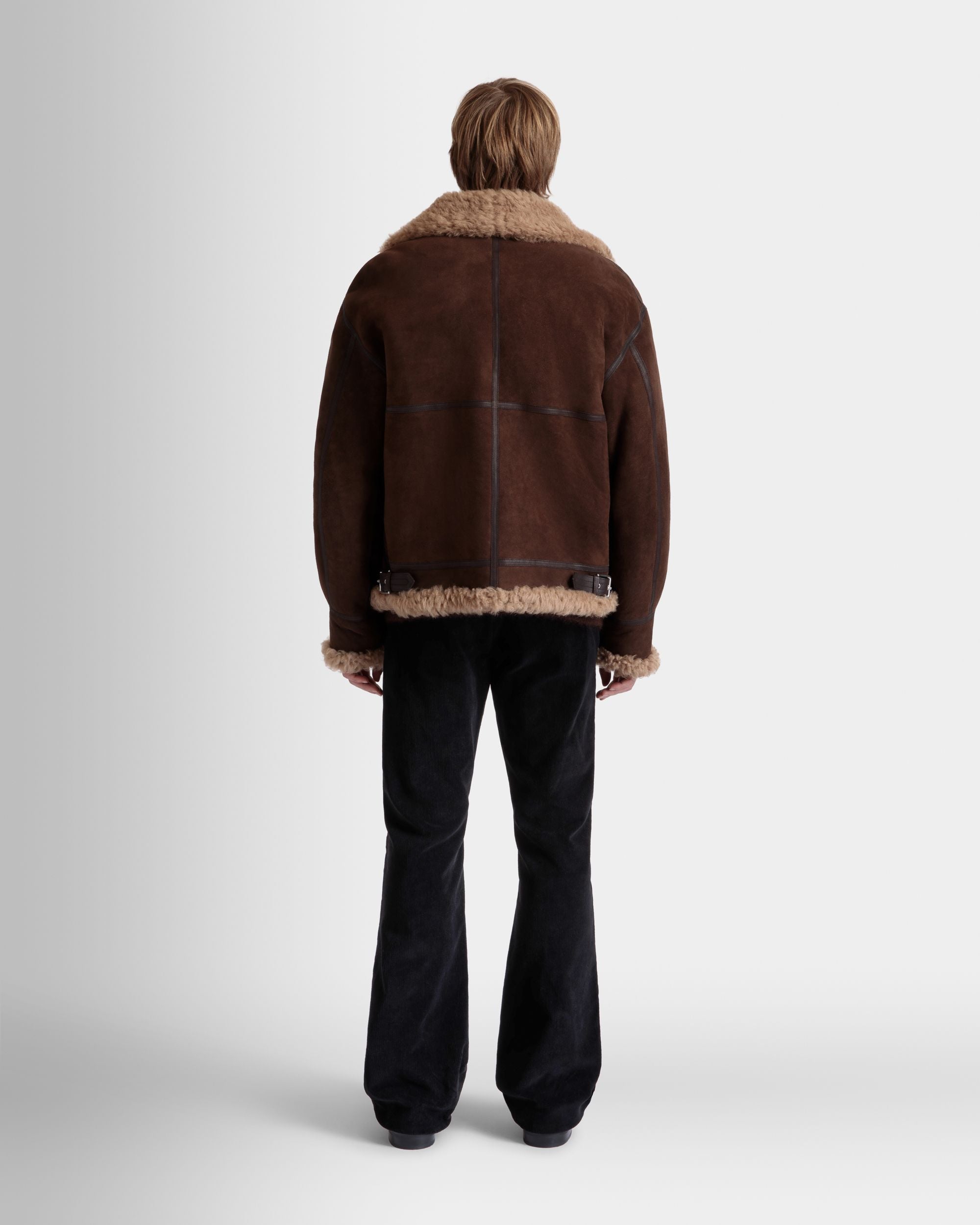 Aviator Jacket In Brown And Beige Shearling - Men's - Bally - 06