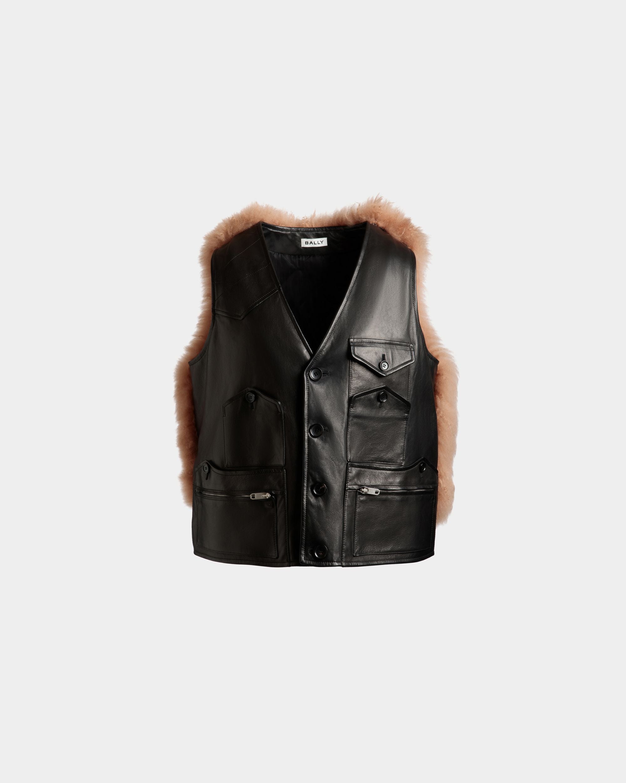 Vest With Shearling Insert In Black Leather - Men's - Bally - 01