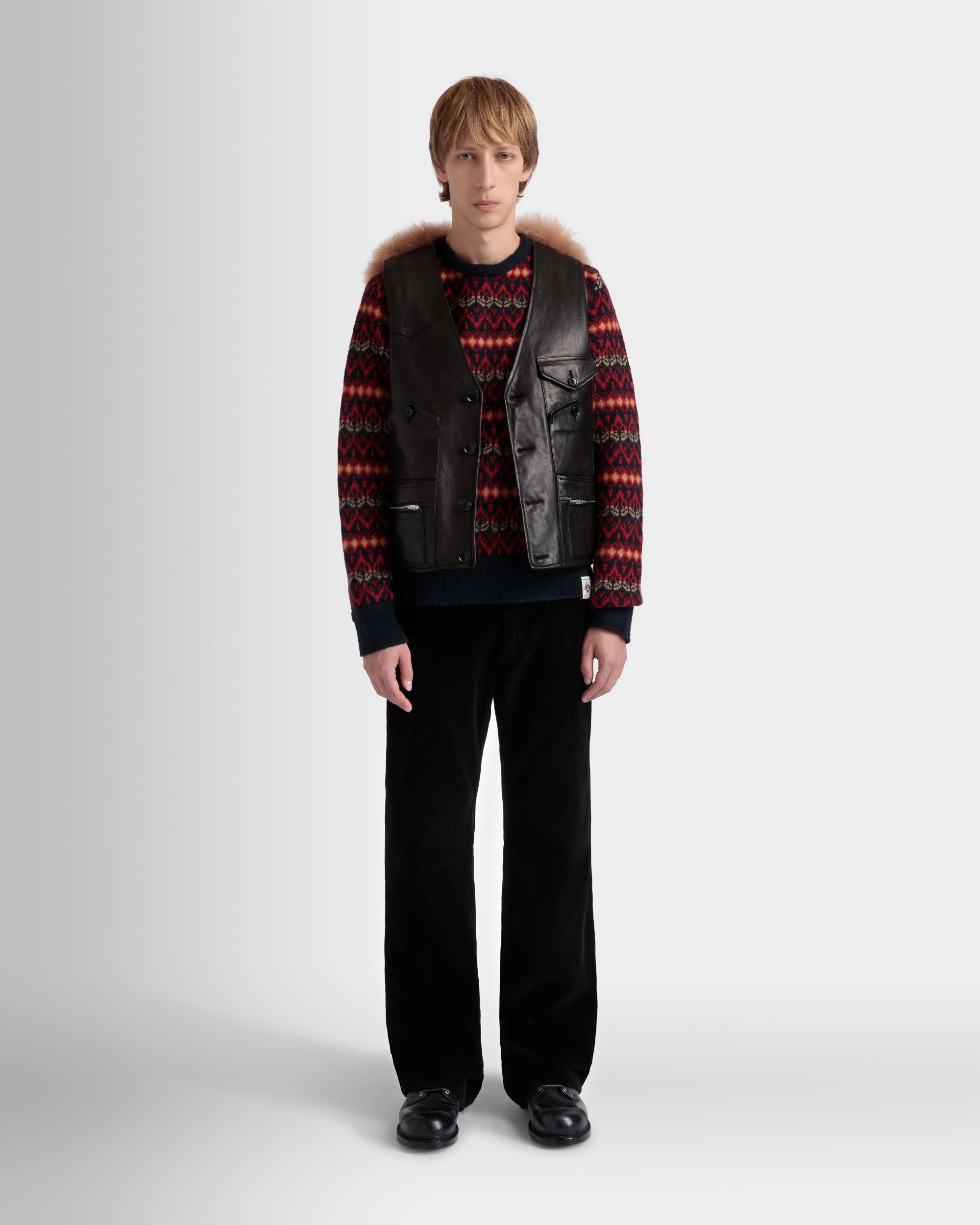 Vest With Shearling Insert In Black Leather - Men's - Bally - 02