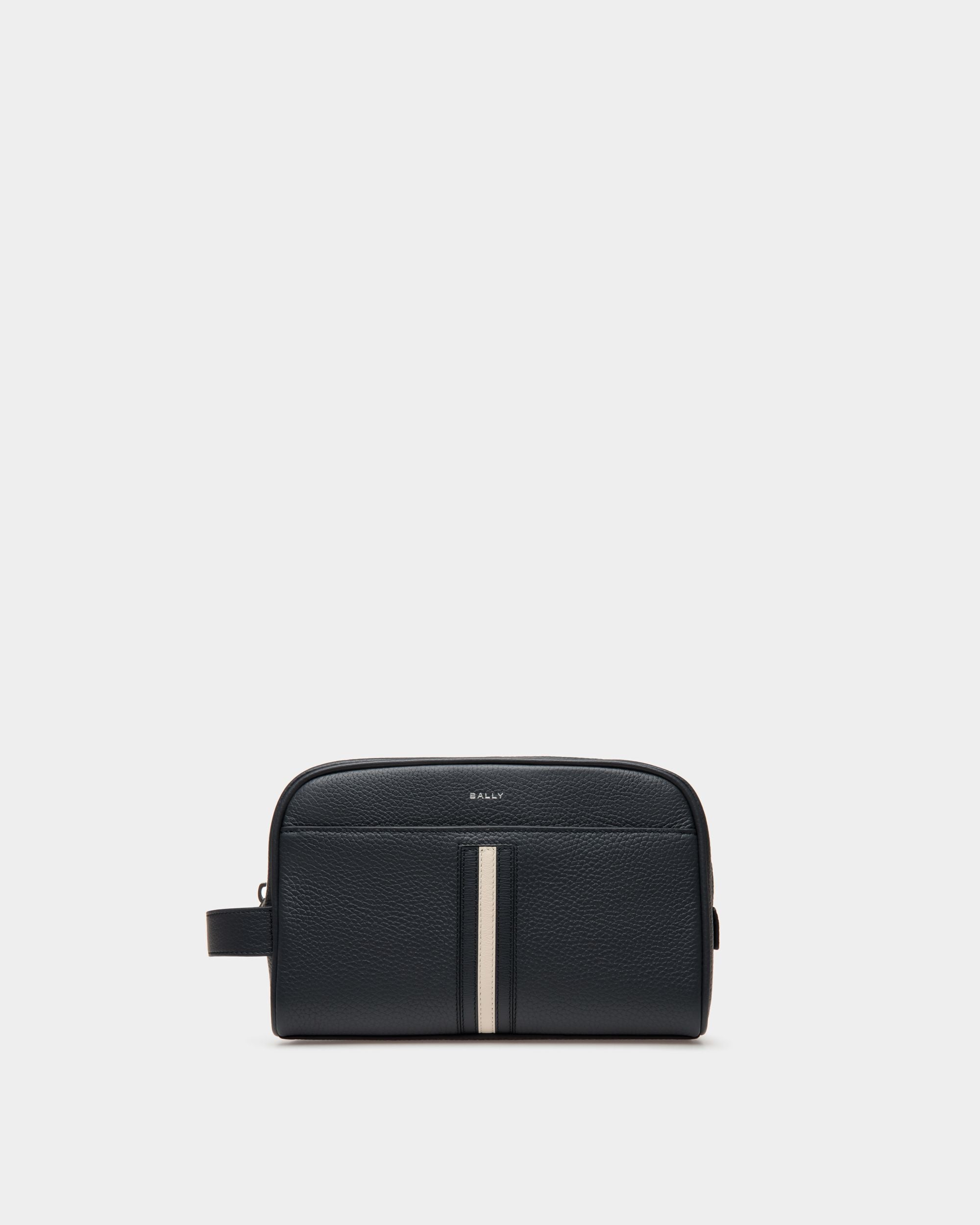 Ribbon Toiletry Bag In Blue Leather - Men's - Bally - 01
