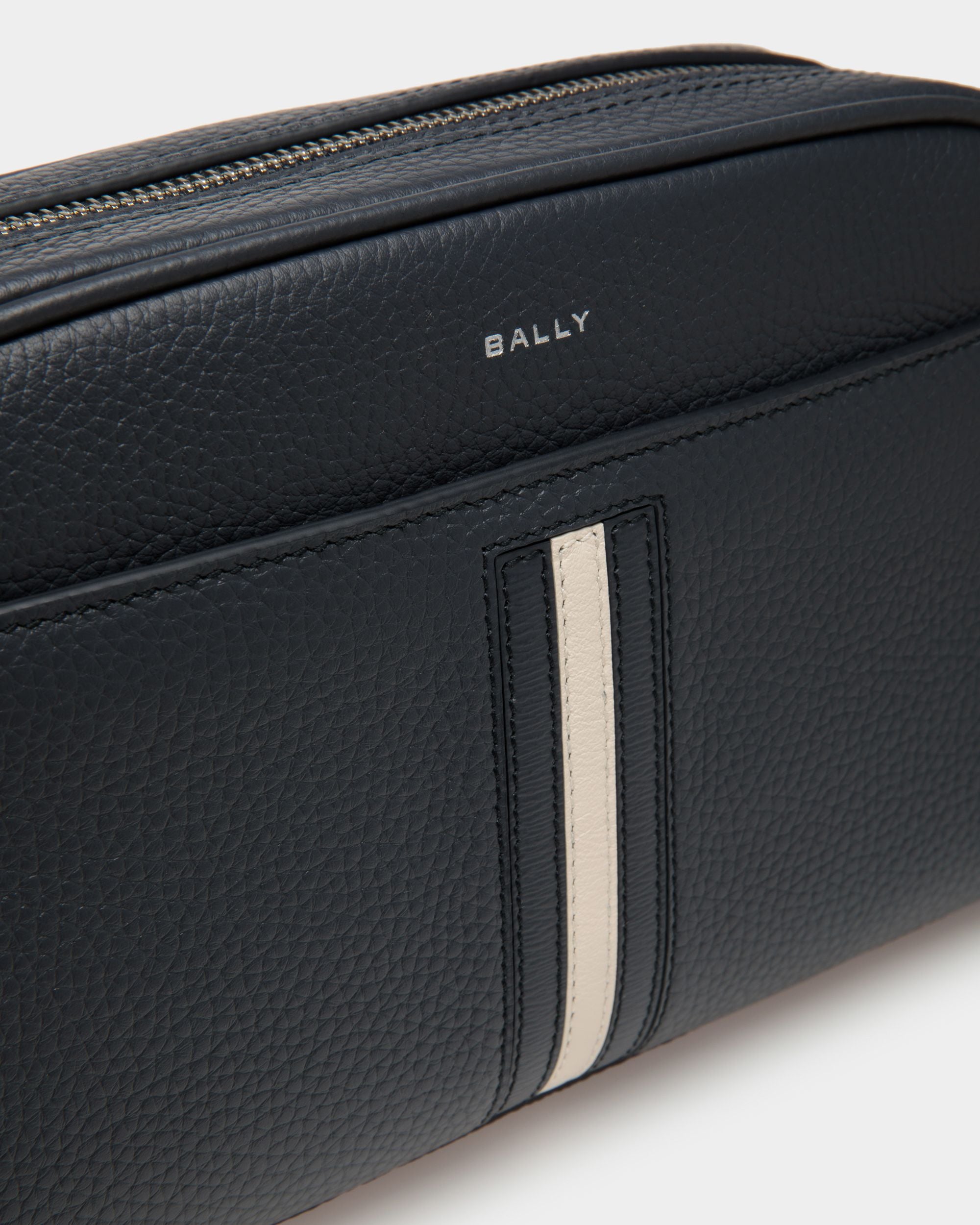 Ribbon Toiletry Bag In Blue Leather - Men's - Bally - 05