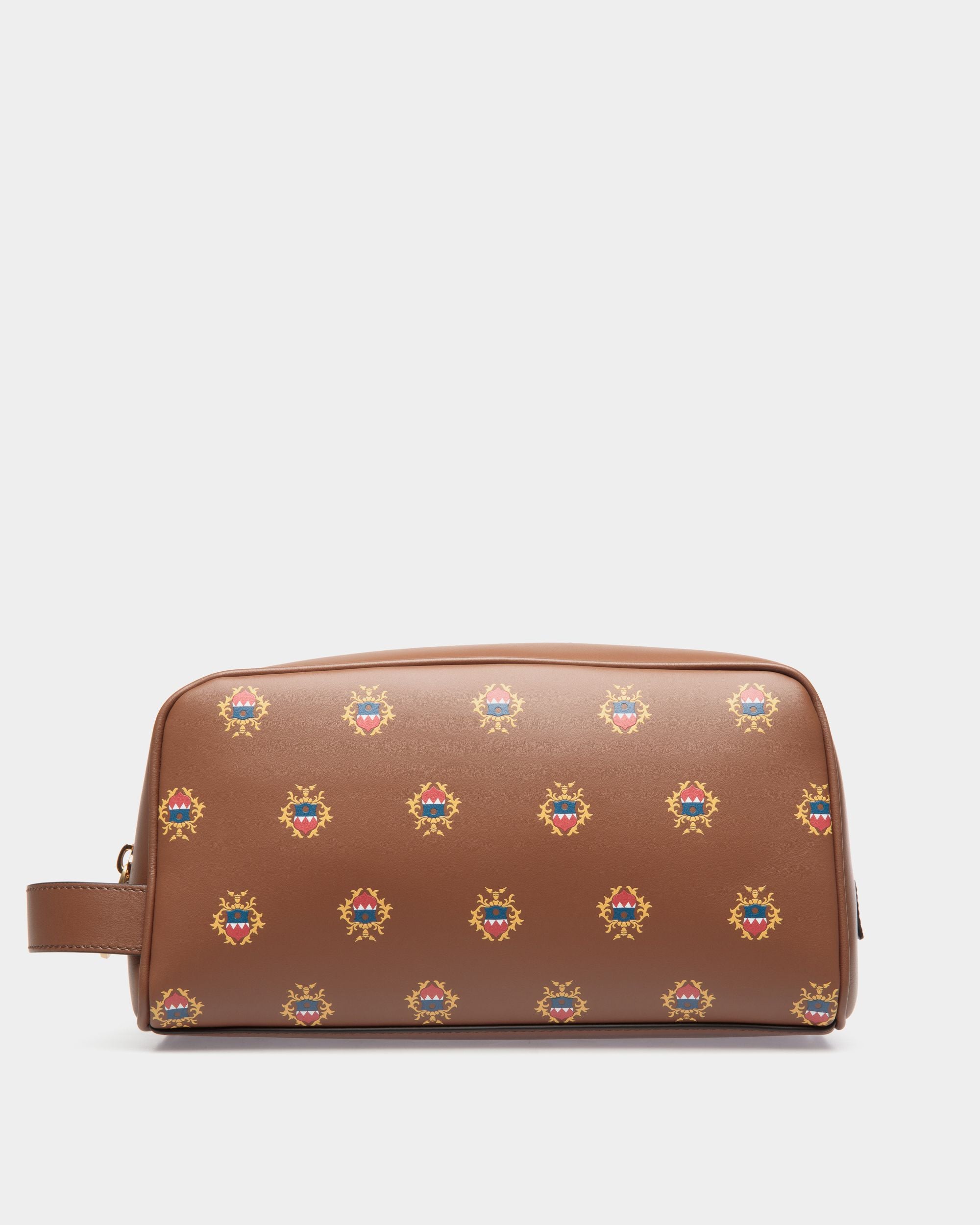 Easy Bally Washbag in Brown Leather with a Bally Crest Print - Men's - Bally - 01