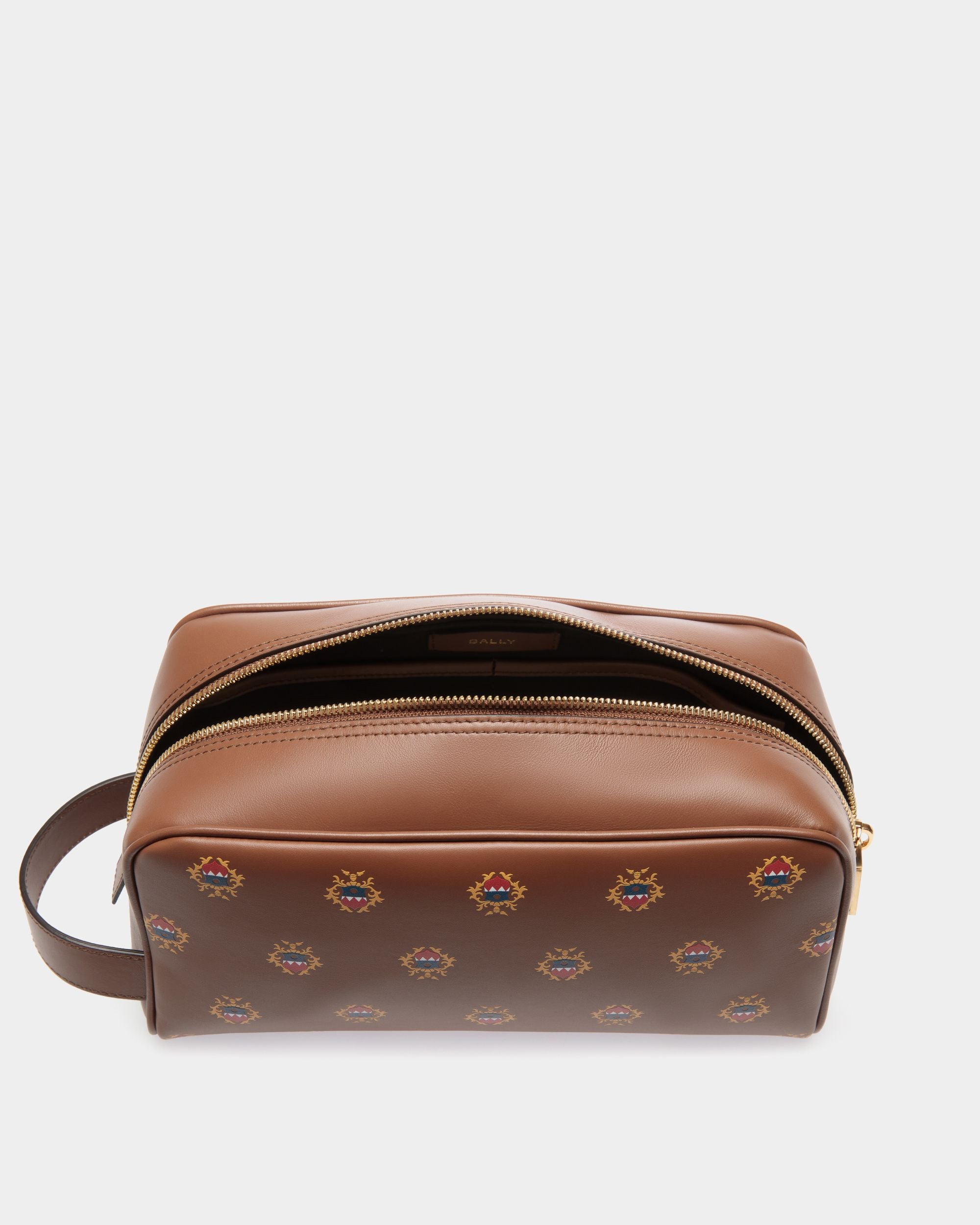 Easy Bally Washbag in Brown Leather with a Bally Crest Print - Men's - Bally - 03
