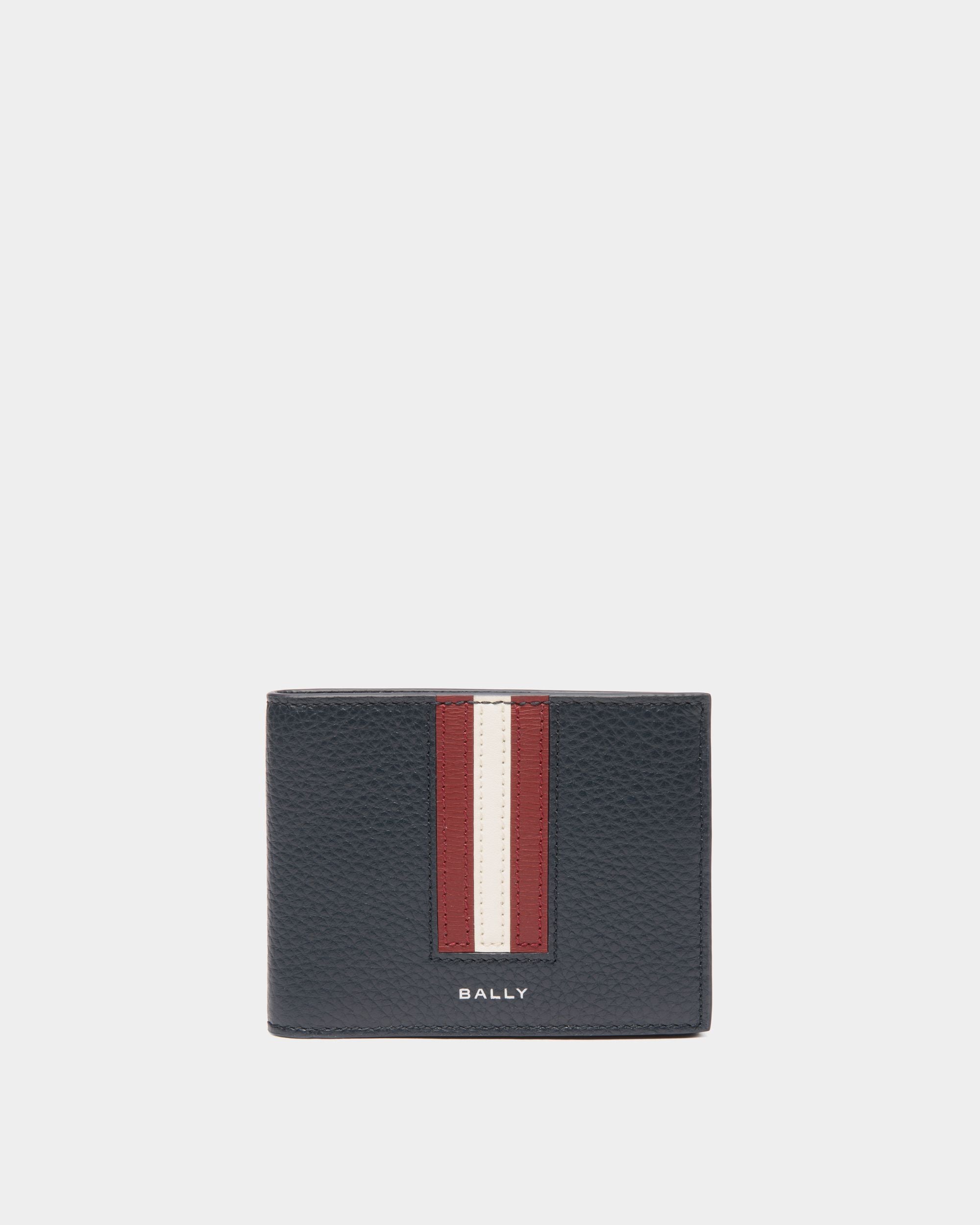 Ribbon Bifold Wallet In Navy Blue Leather - Men's - Bally - 01