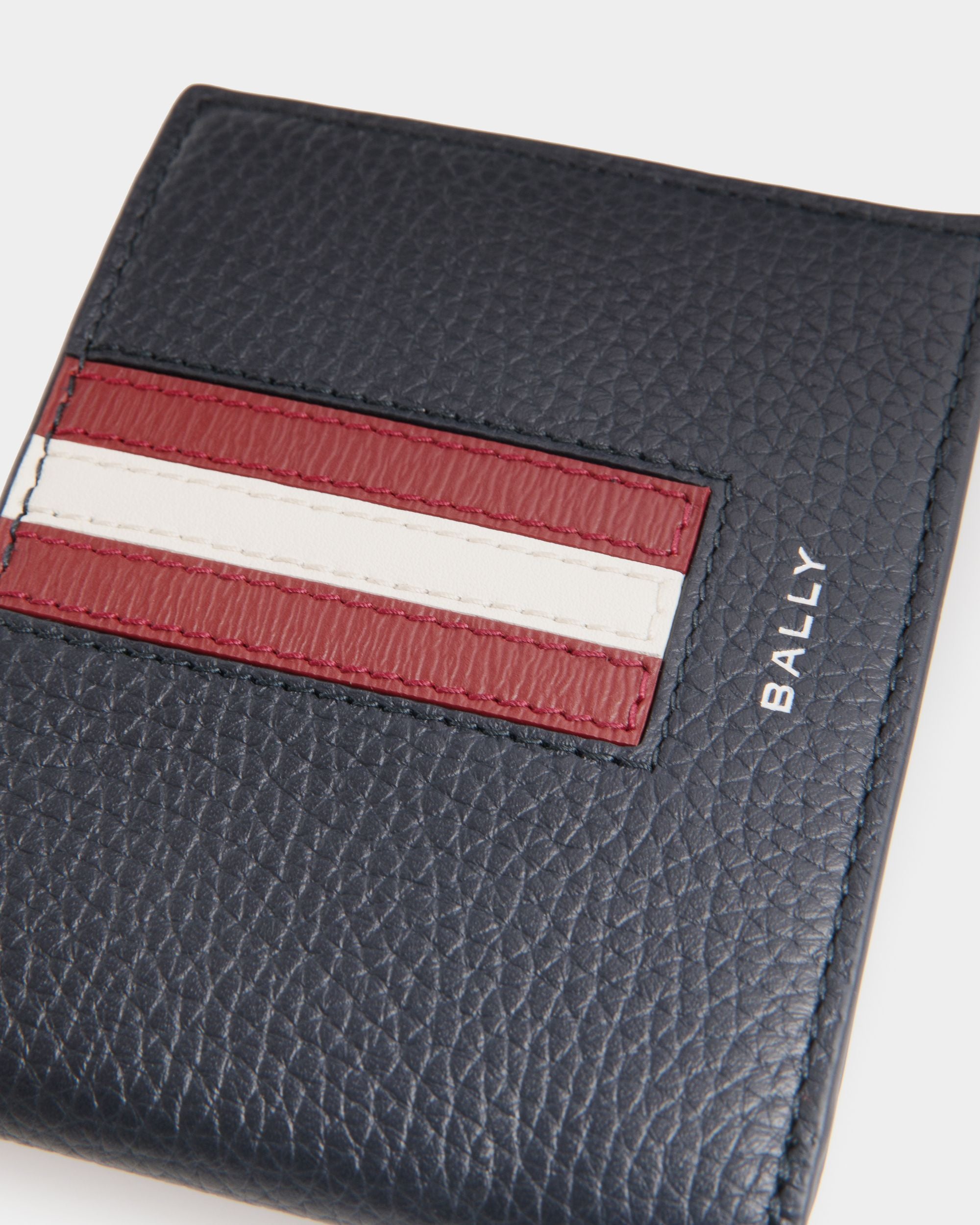 Ribbon Bifold In Navy Blue Leather - Men's - Bally - 04