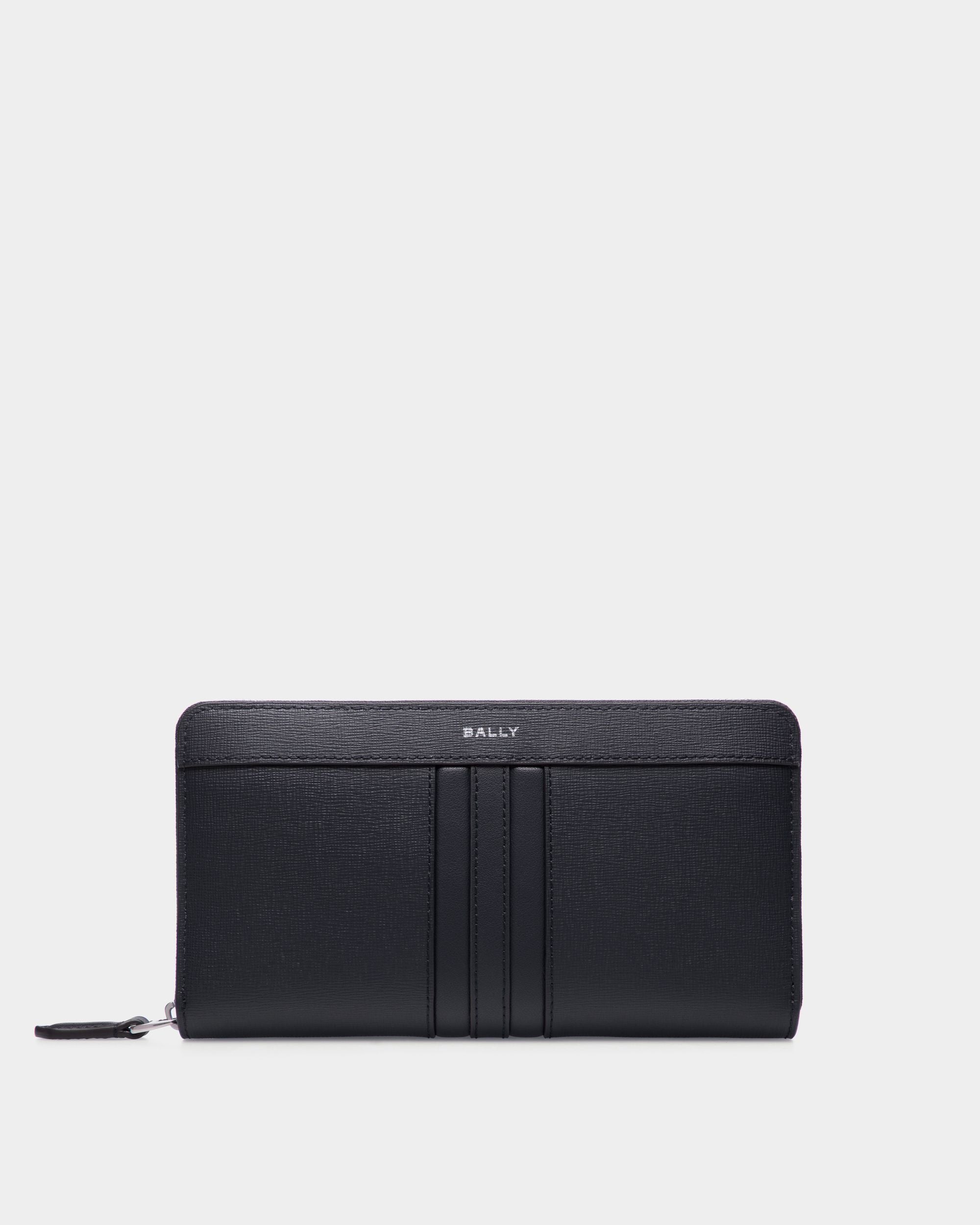 Mythos Zip Around Wallet in Navy Blue Recycled Leather - Men's - Bally - 01