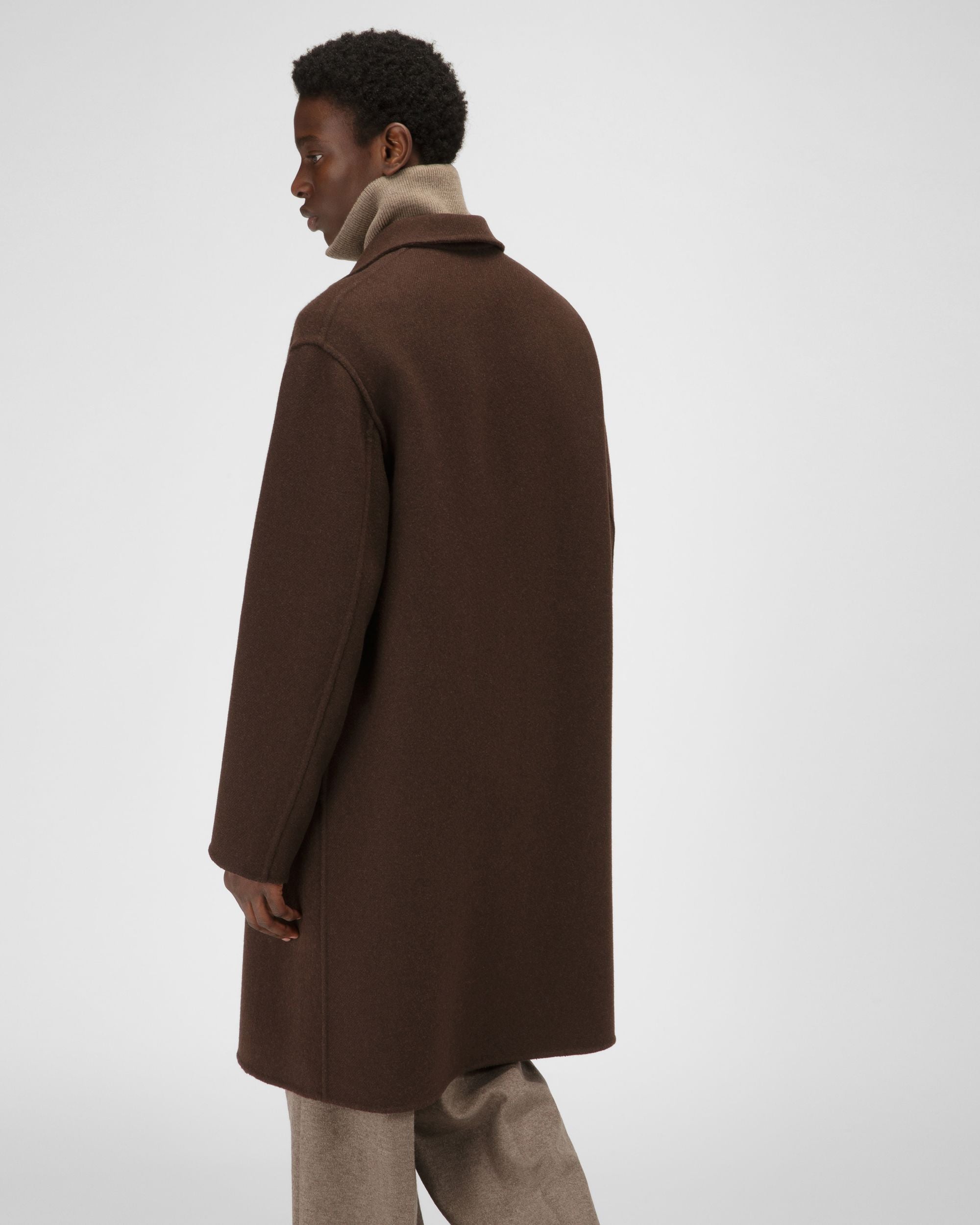 Wool Mix Coat In Ebony Brown - Men's - Bally - 03