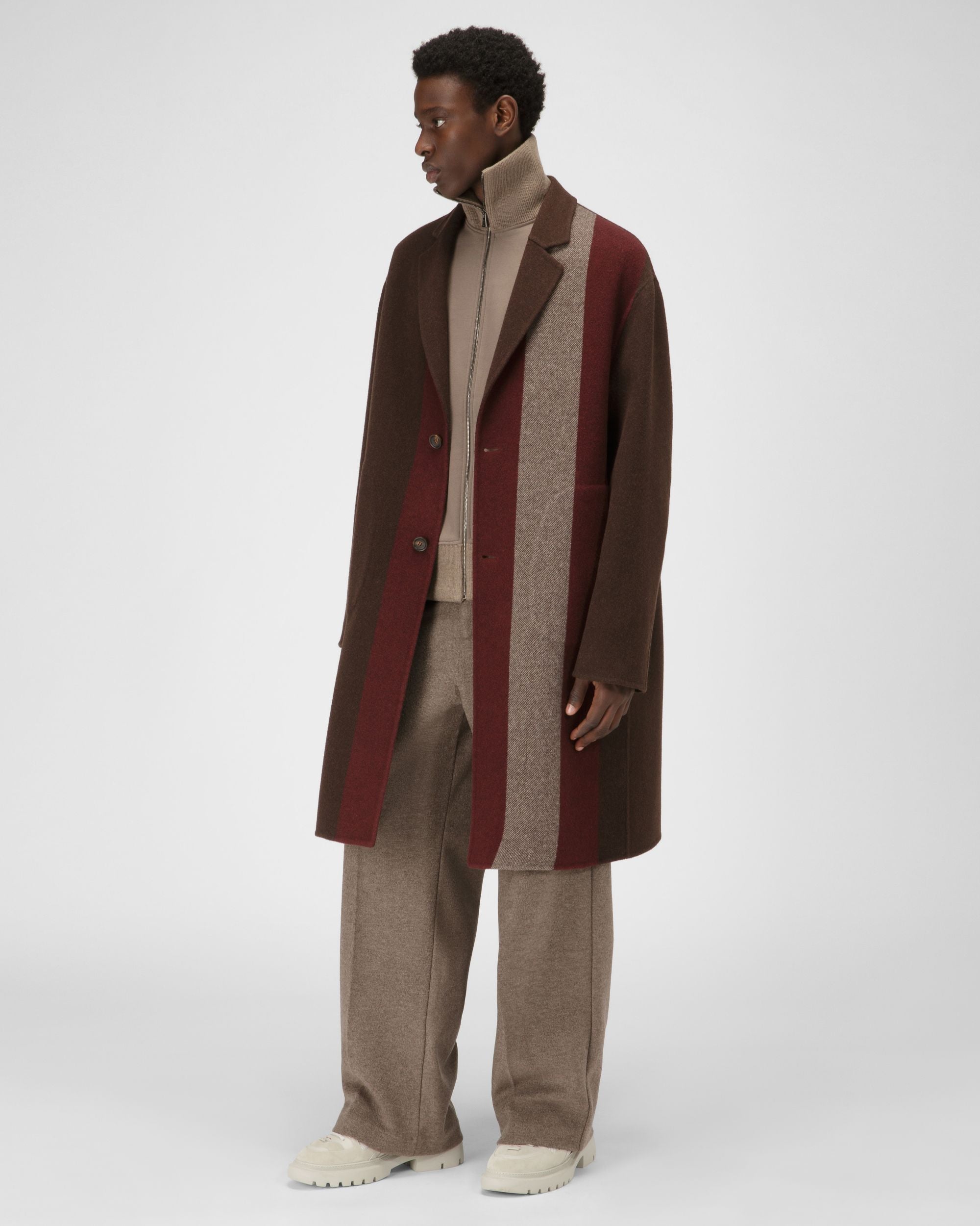 Wool Mix Coat In Ebony Brown - Men's - Bally - 05