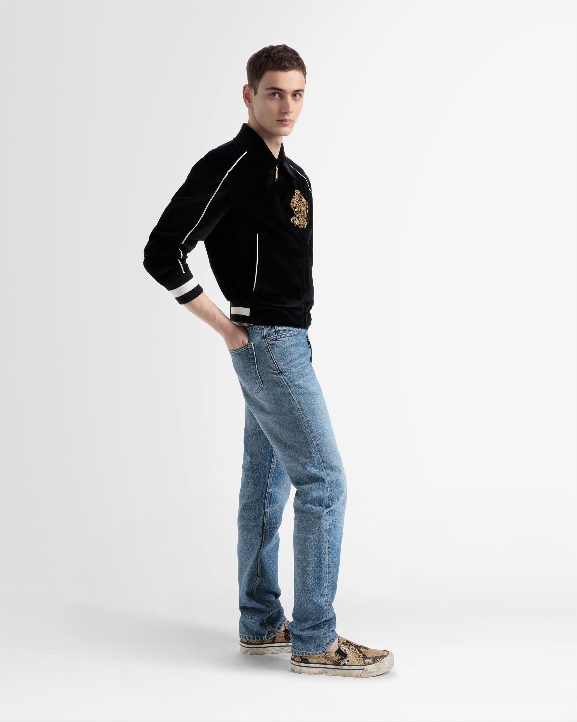 Embroidered Velvet Bomber Jacket In Black - Men's - Bally - 04