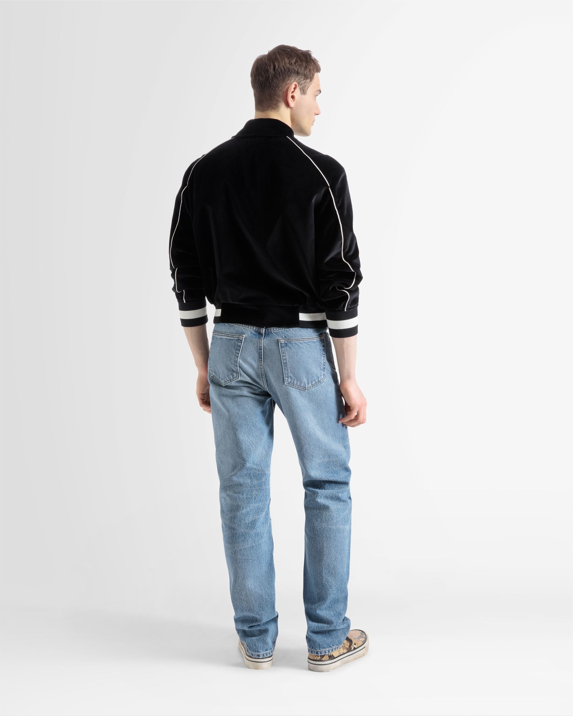 Embroidered Velvet Bomber Jacket In Black - Men's - Bally - 05
