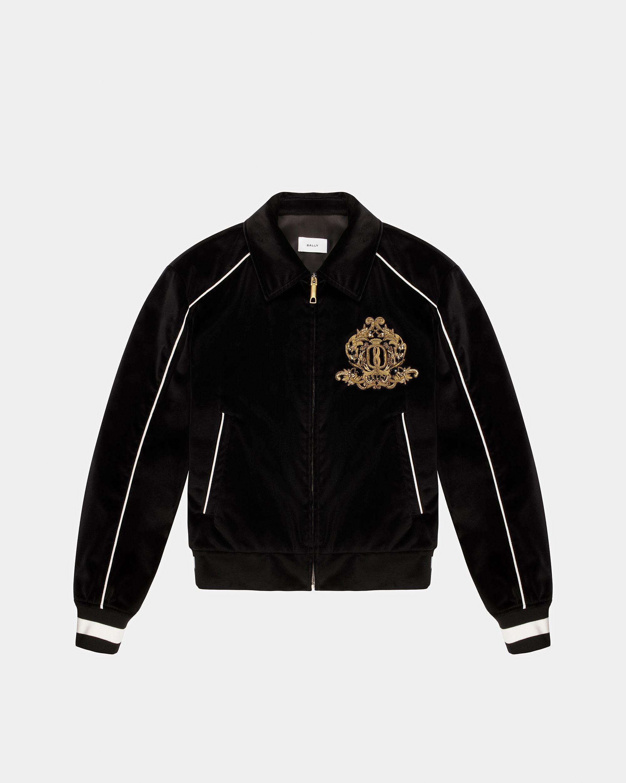 Embroidered Velvet Bomber Jacket In Black - Men's - Bally - 06