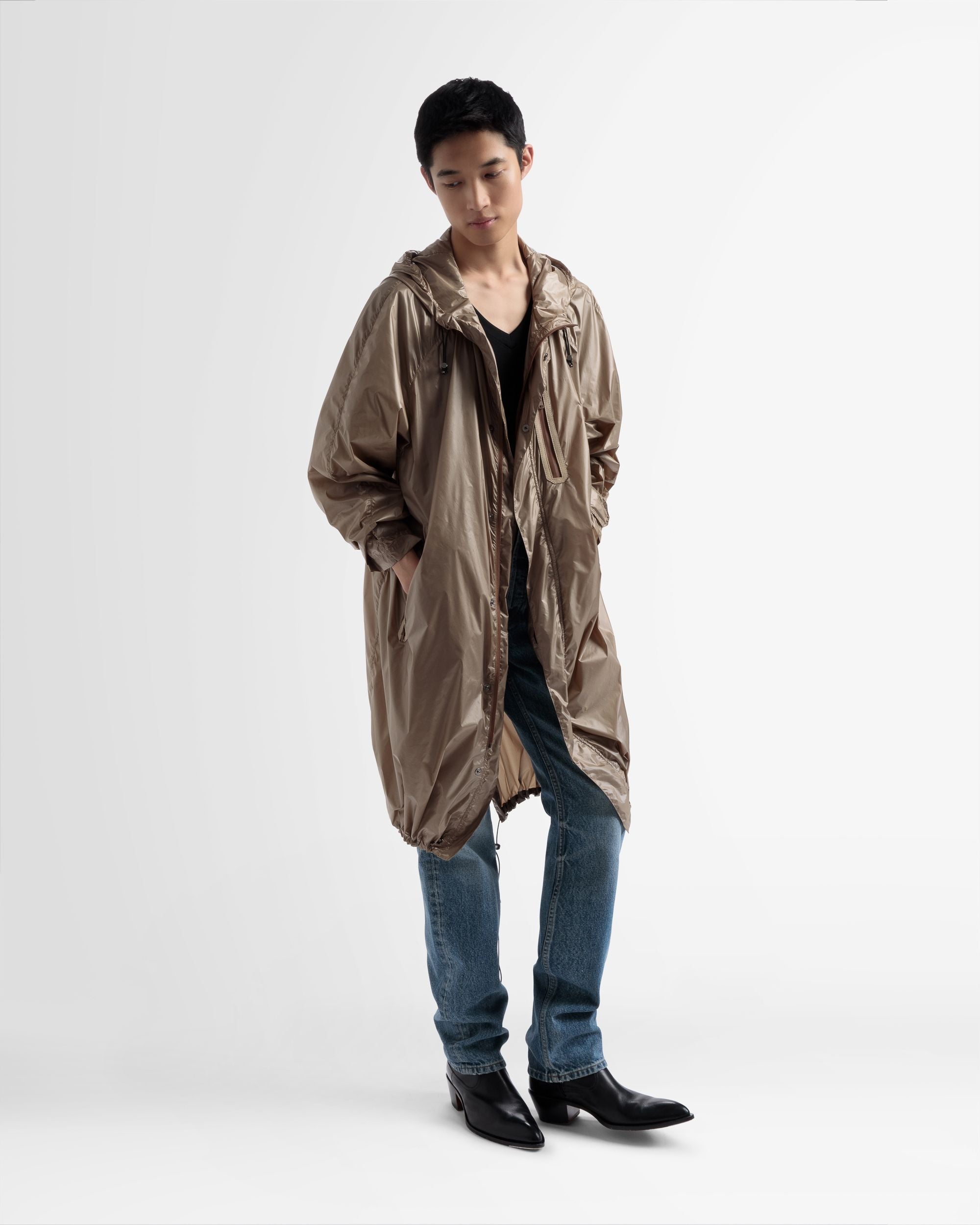 Waterproof Hooded Cape In Desert Tech Fabric - Men's - Bally - 01