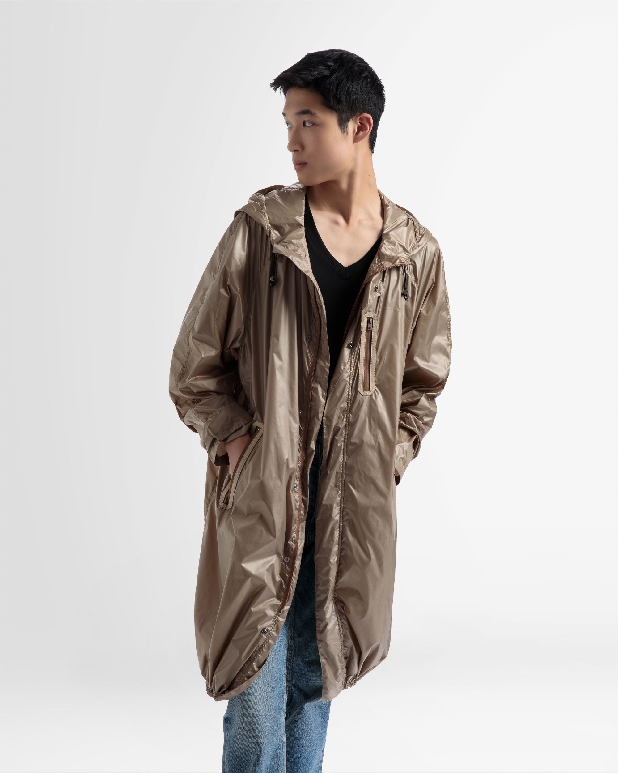Waterproof Hooded Cape In Desert Tech Fabric - Men's - Bally - 02