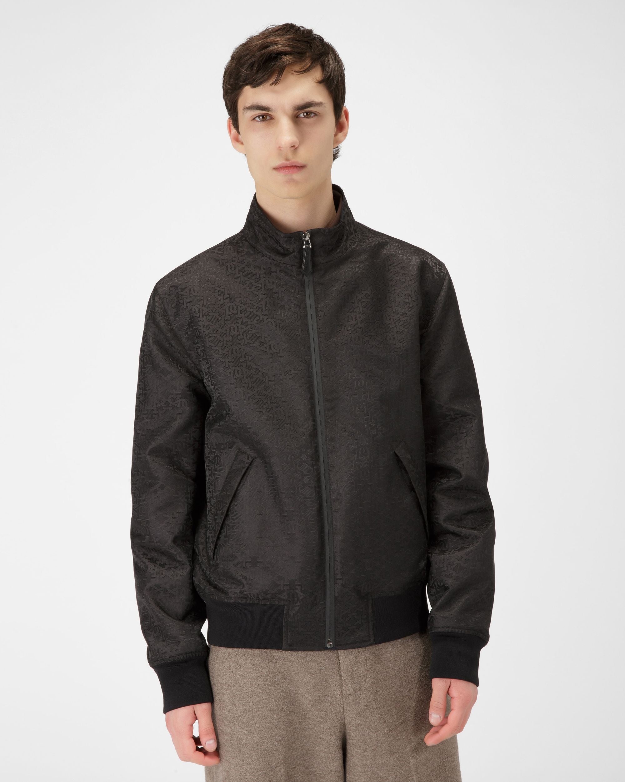 Recycled Nylon Bomber Jacket In Black And Navy - Men's - Bally - 01