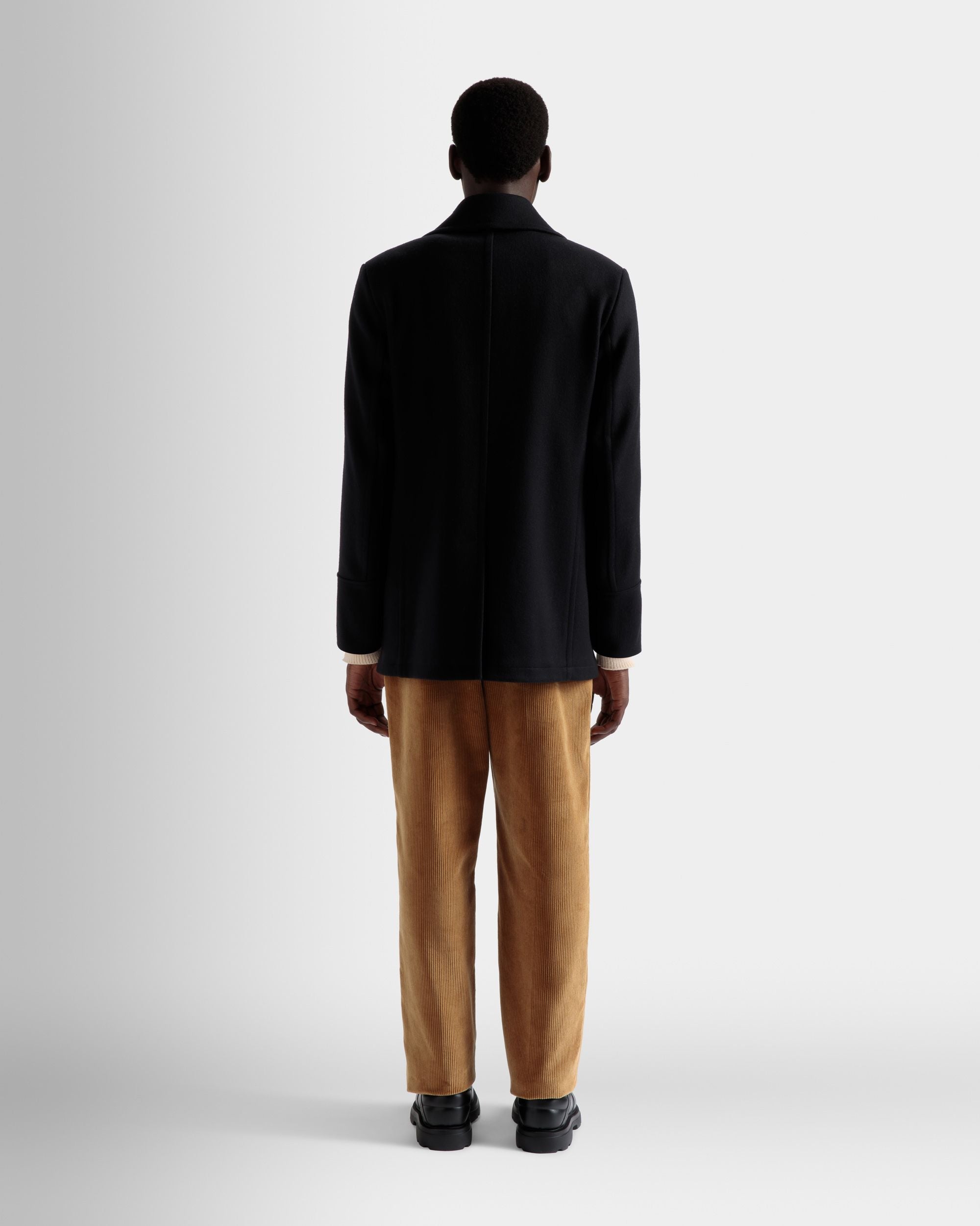 Double Breasted Coat In Navy Wool Mix - Men's - Bally - 06