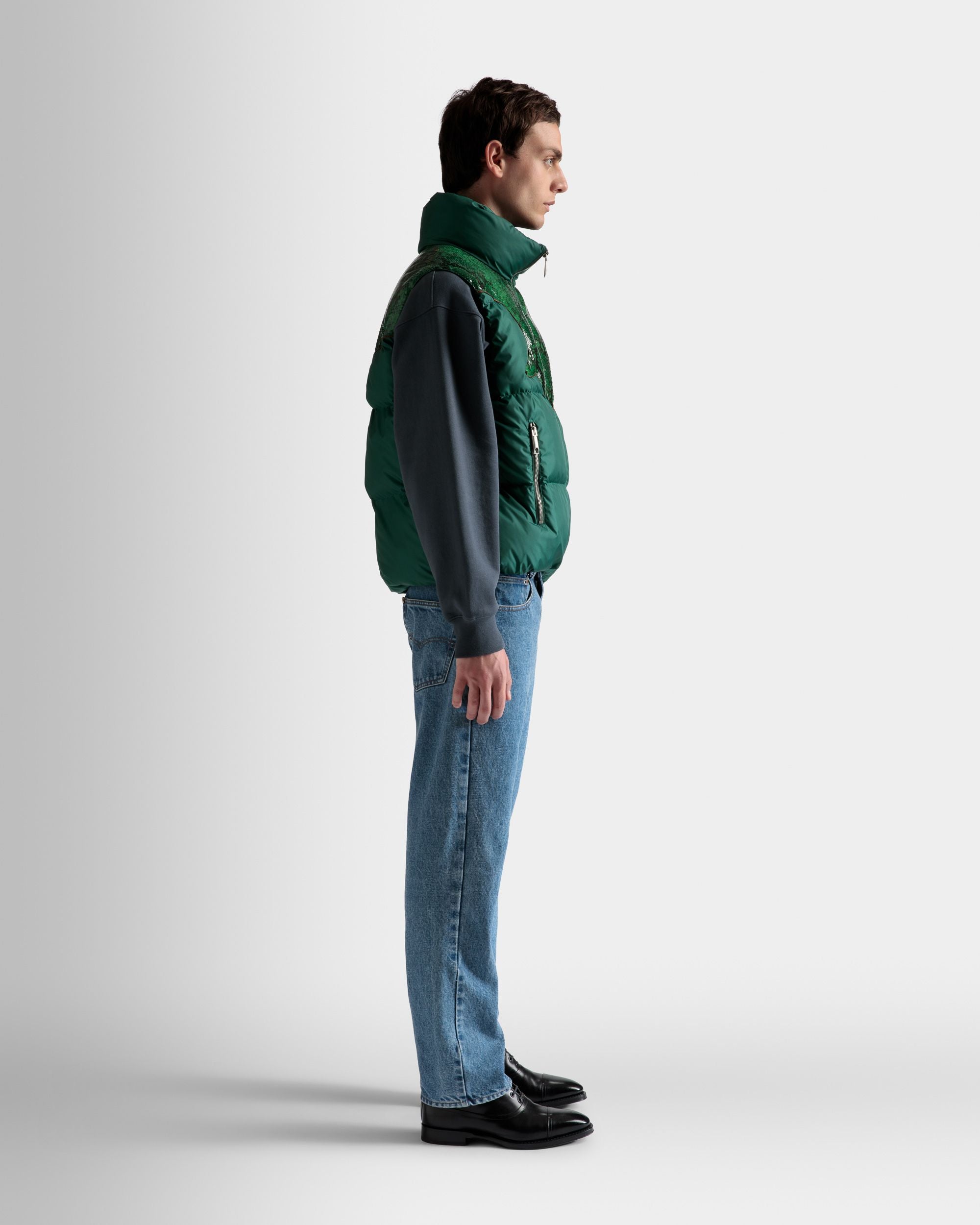 High Neck Puffer Gilet In Kelly Green Nylon - Men's - Bally - 05