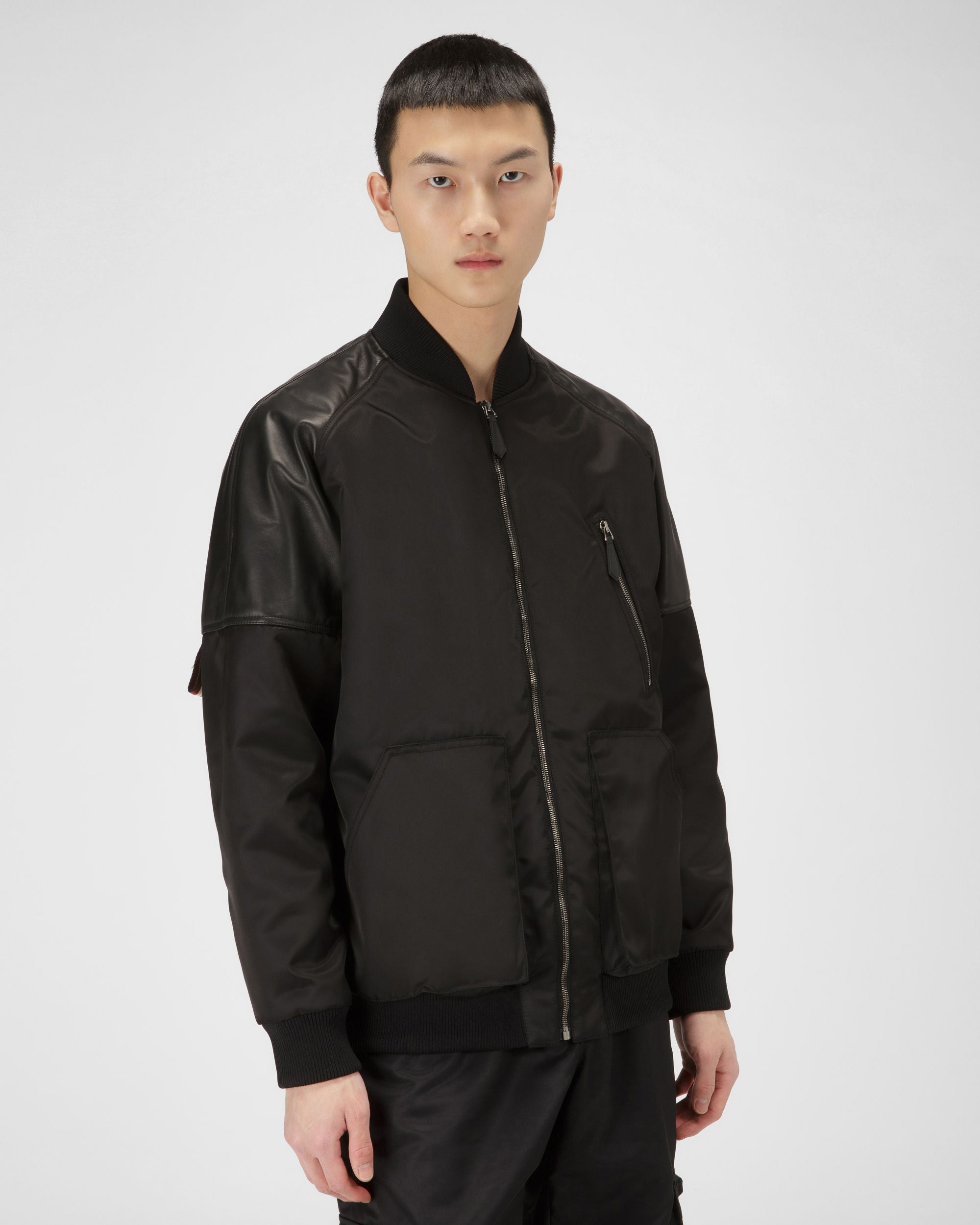 Recycled Nylon Bomber Jacket In Black - Men's - Bally - 01