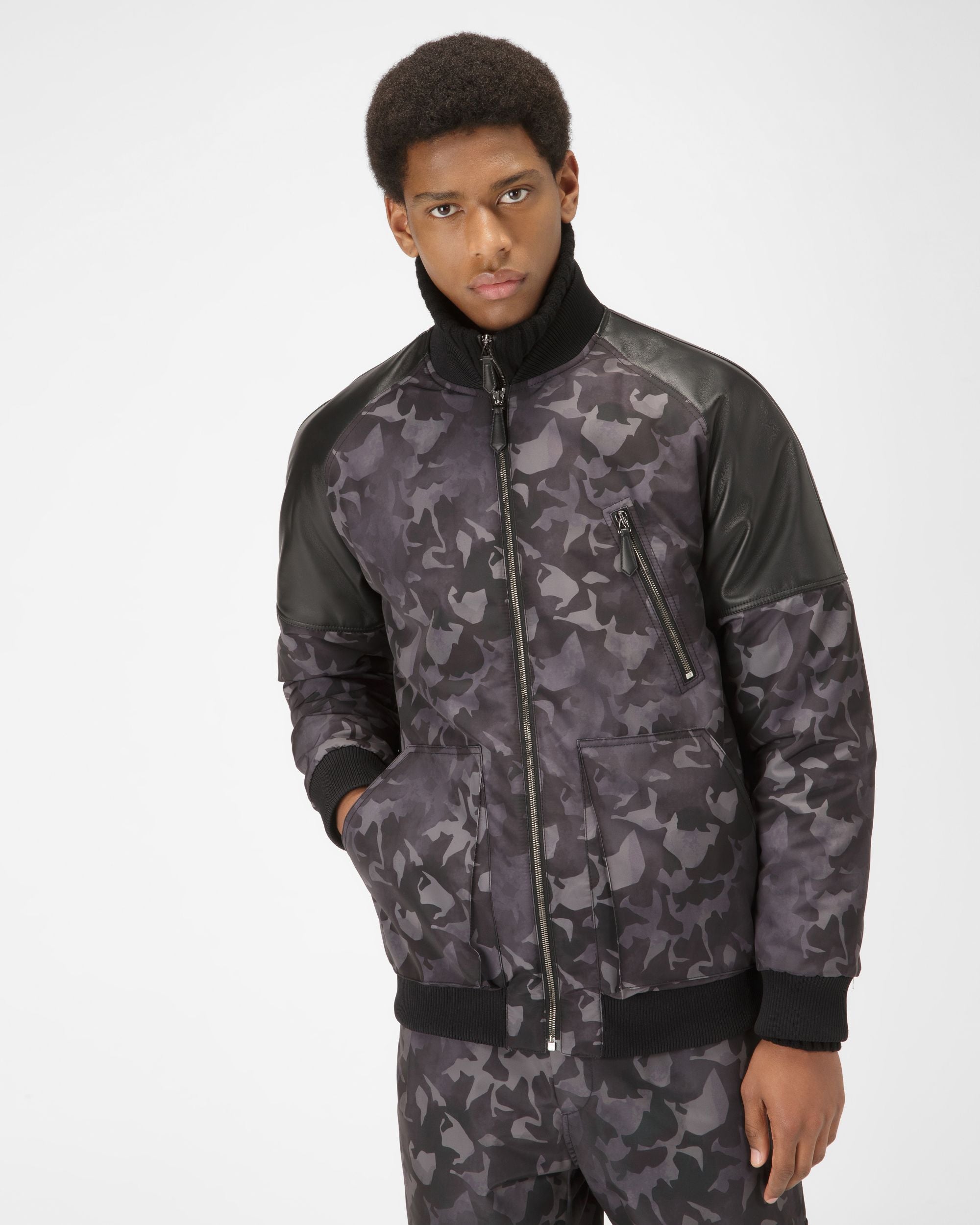 Recycled Nylon Bomber Jacket In Black - Men's - Bally - 01