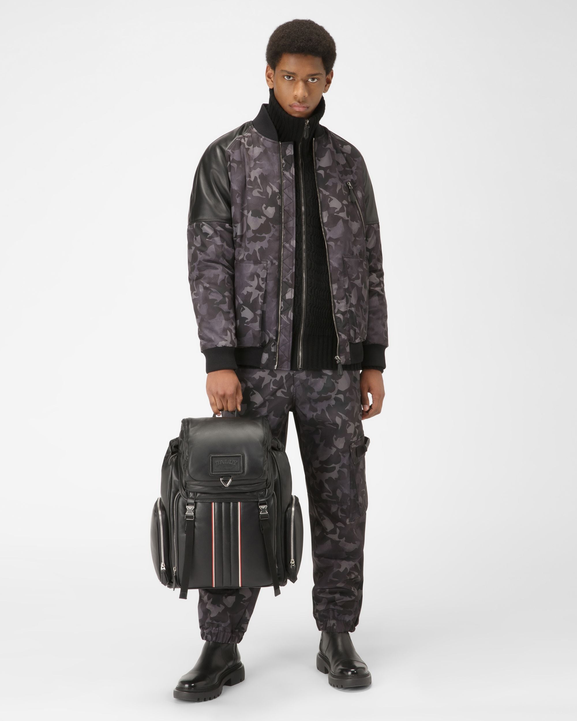 Recycled Nylon Bomber Jacket In Black - Men's - Bally - 05