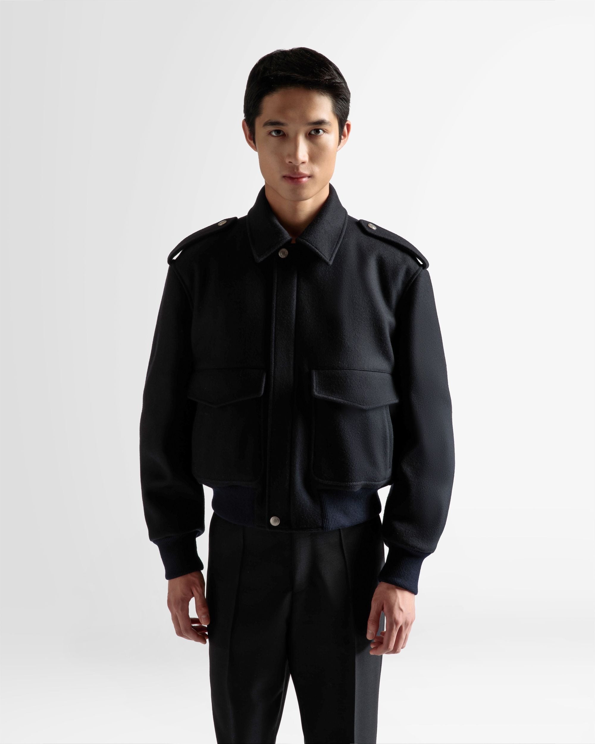 Bomber Jacket In Navy Wool Mix - Men's - Bally - 03