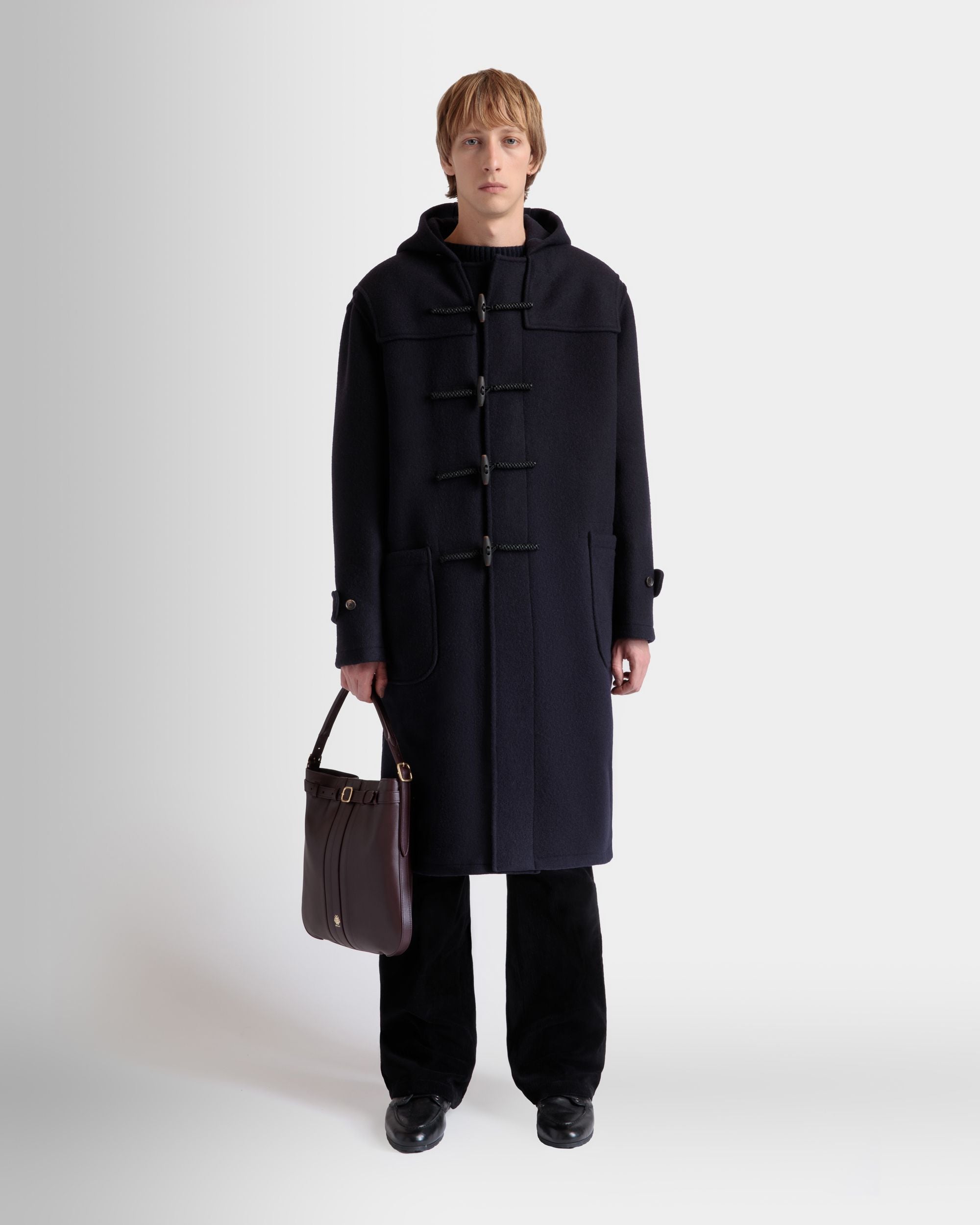 Duffel Coat In Navy Blue Wool - Men's - Bally - 02