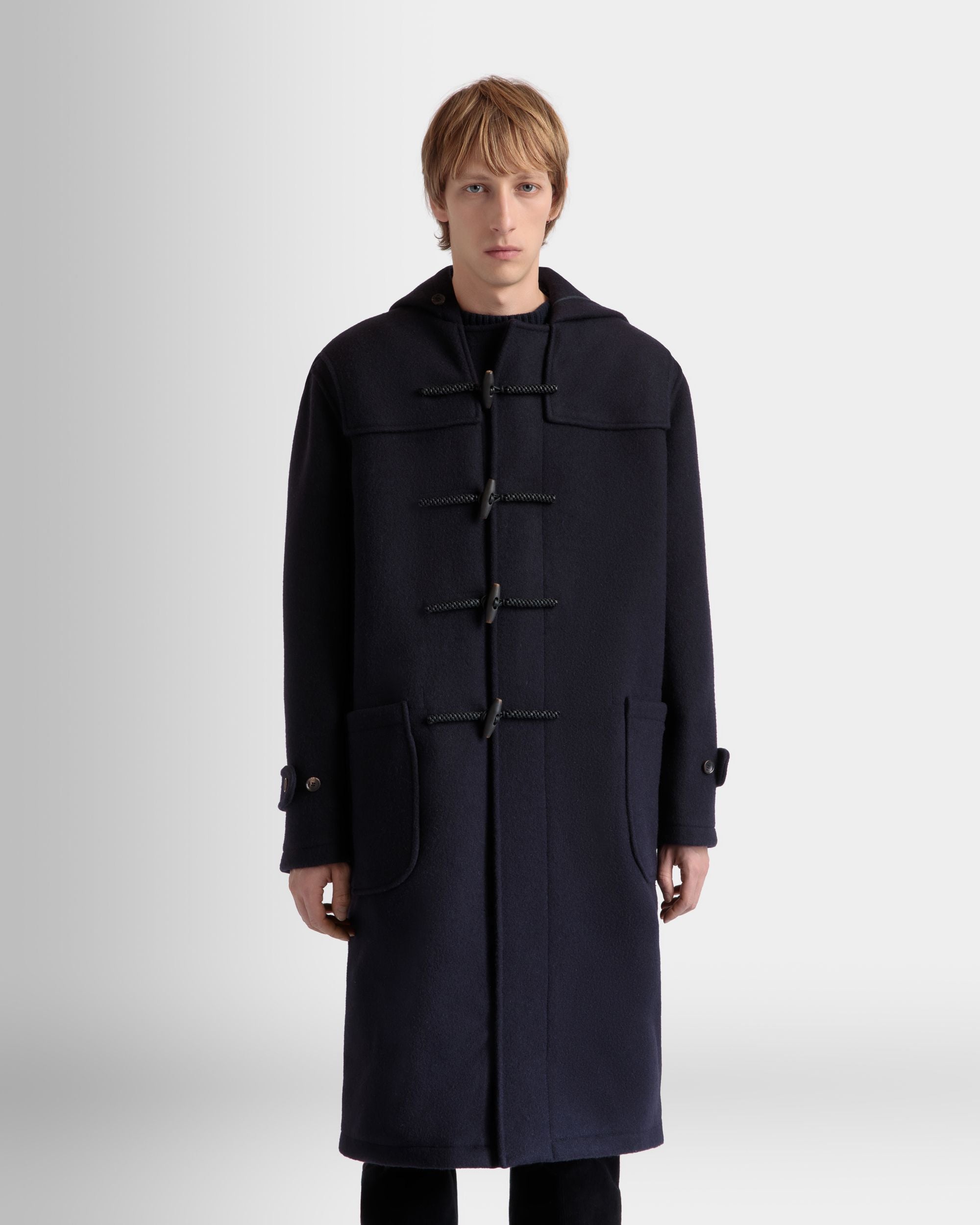 Duffel Coat In Navy Blue Wool - Men's - Bally - 03