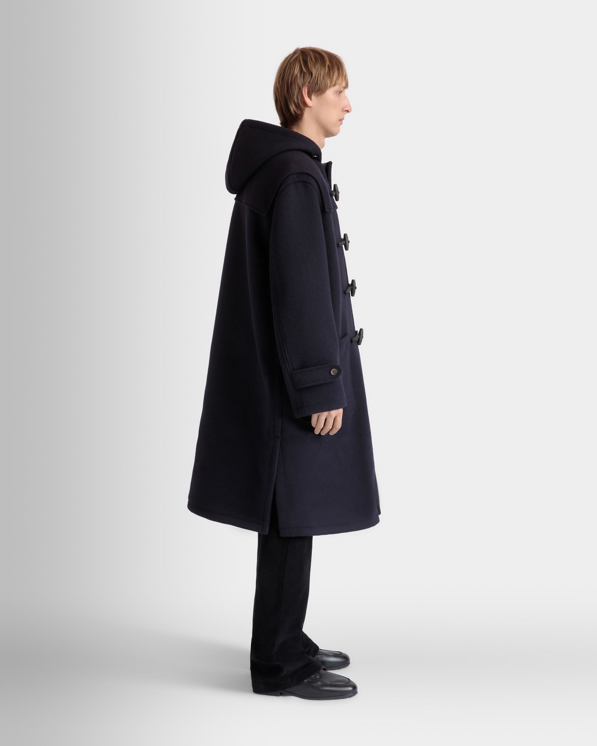 Duffel Coat In Navy Blue Wool - Men's - Bally - 05