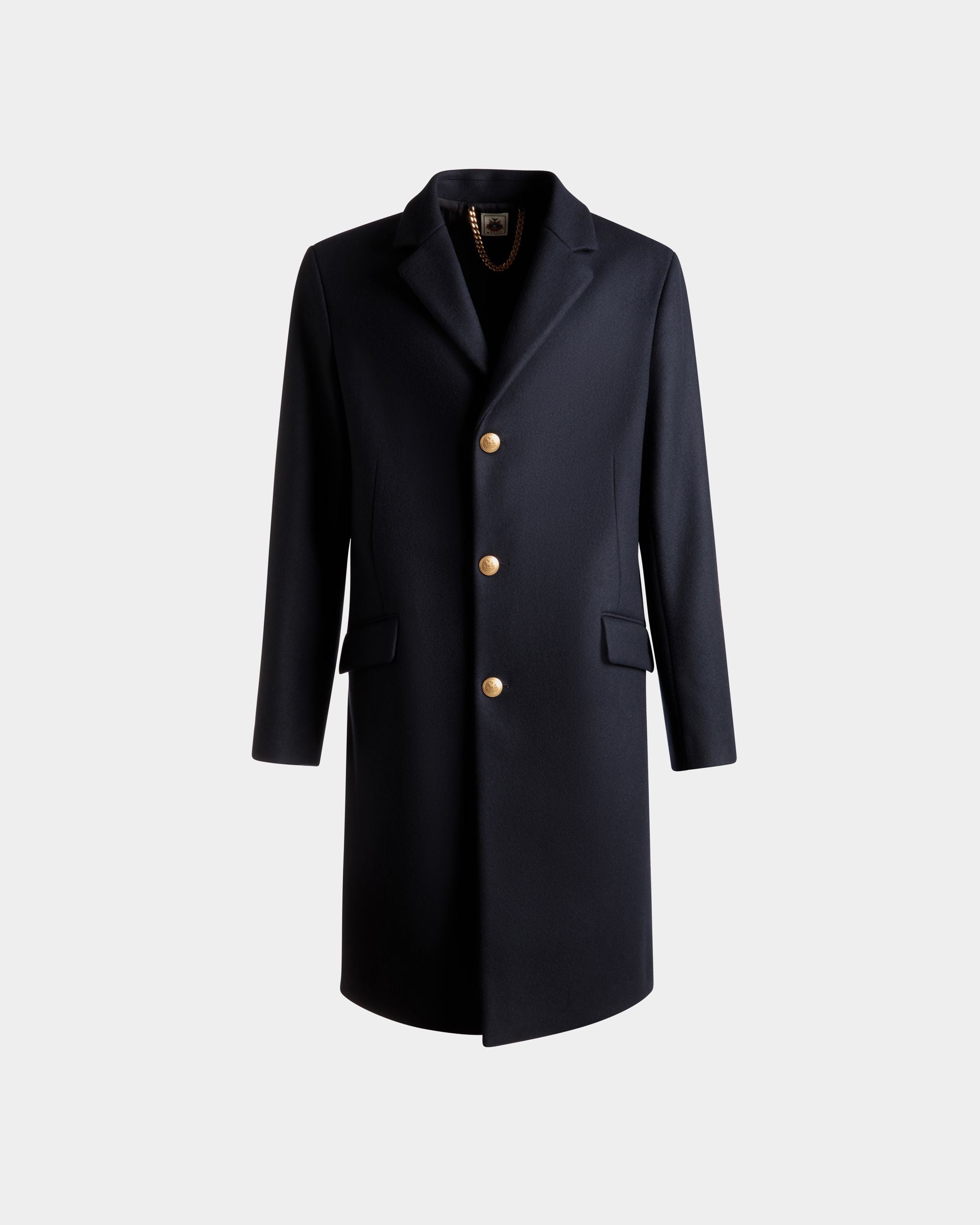 Adrien Brody Travel Collection Single-breasted Coat In Navy Blue Wool Blend - Men's - Bally - 01