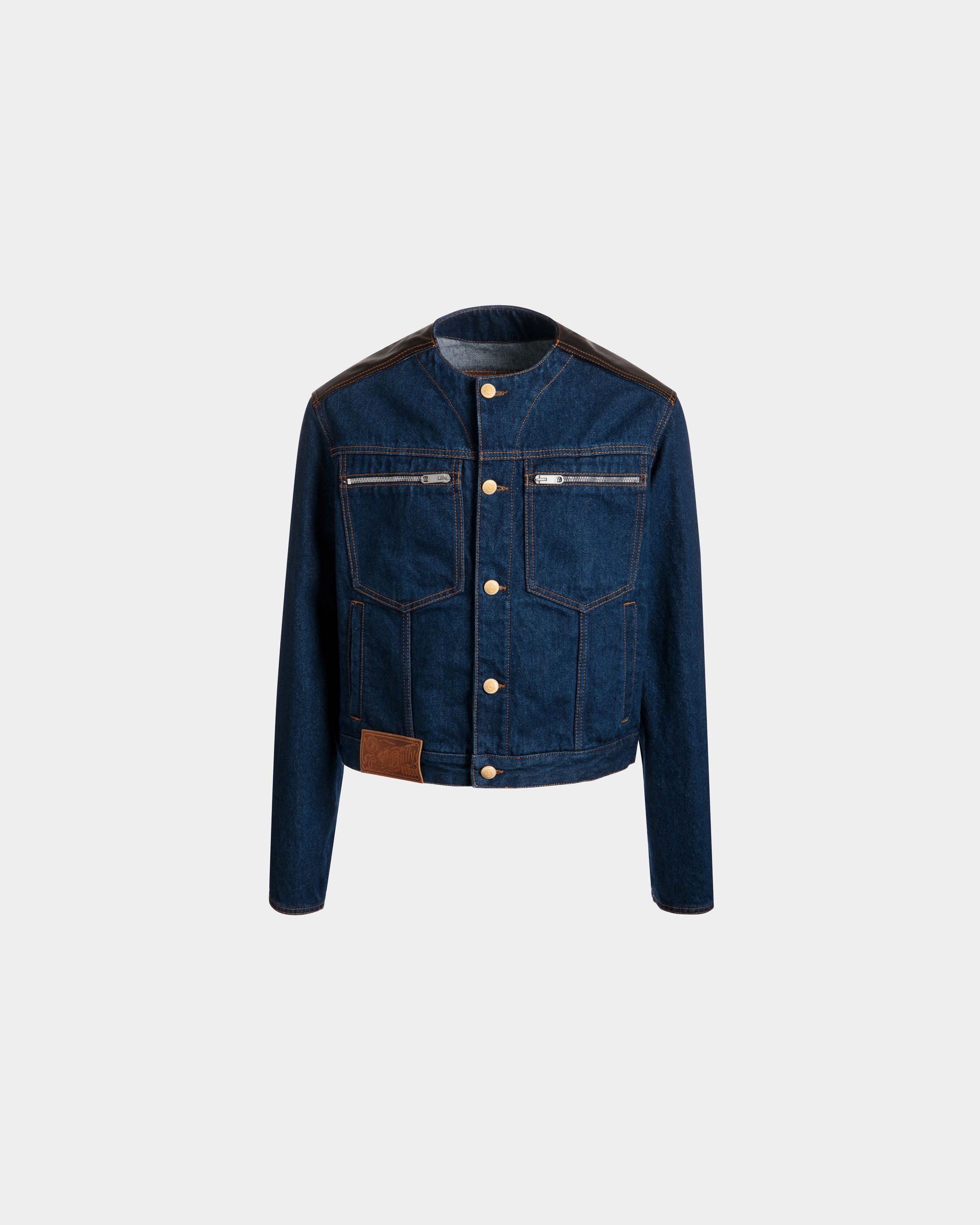 Trucker Jacket in Navy Blue Cotton - Men's - Bally - 01