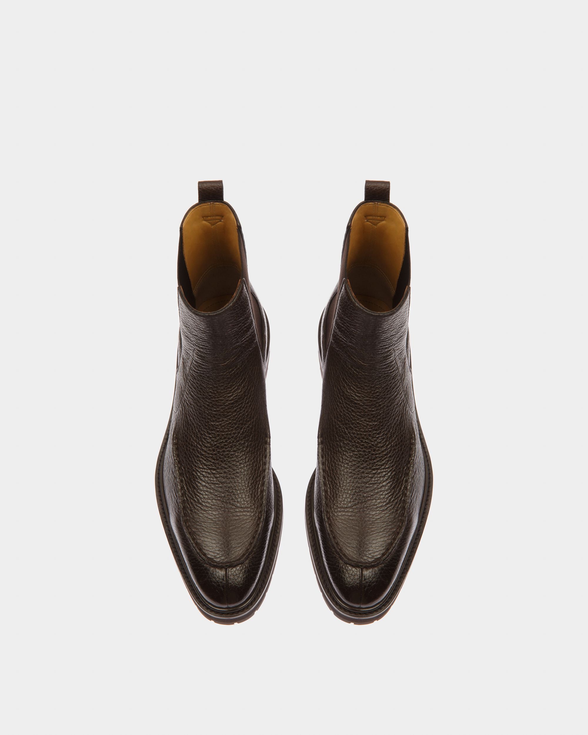 Mirno Leather Booties In Ebony Brown - Men's - Bally - 02