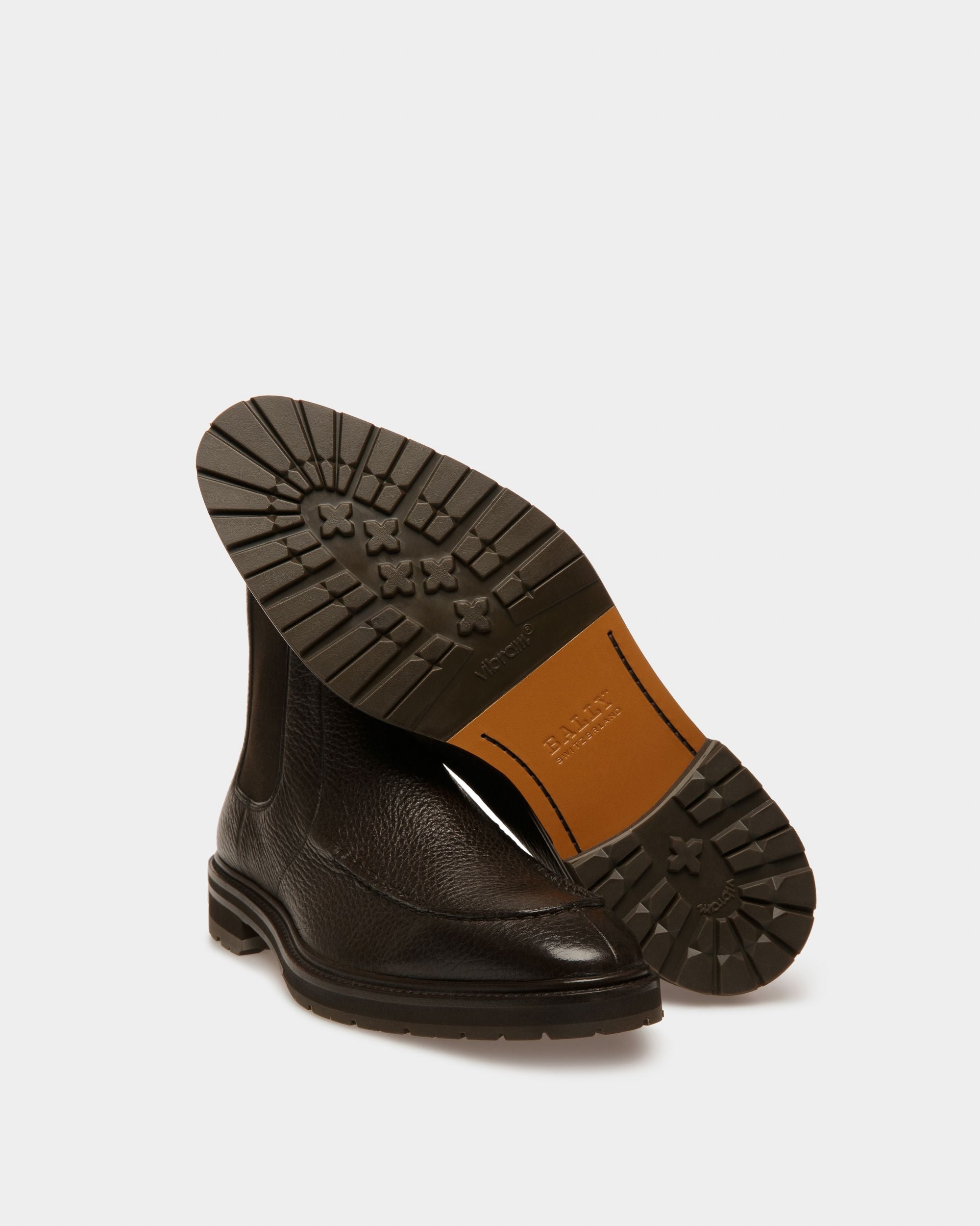 Mirno Leather Booties In Ebony Brown - Men's - Bally - 05