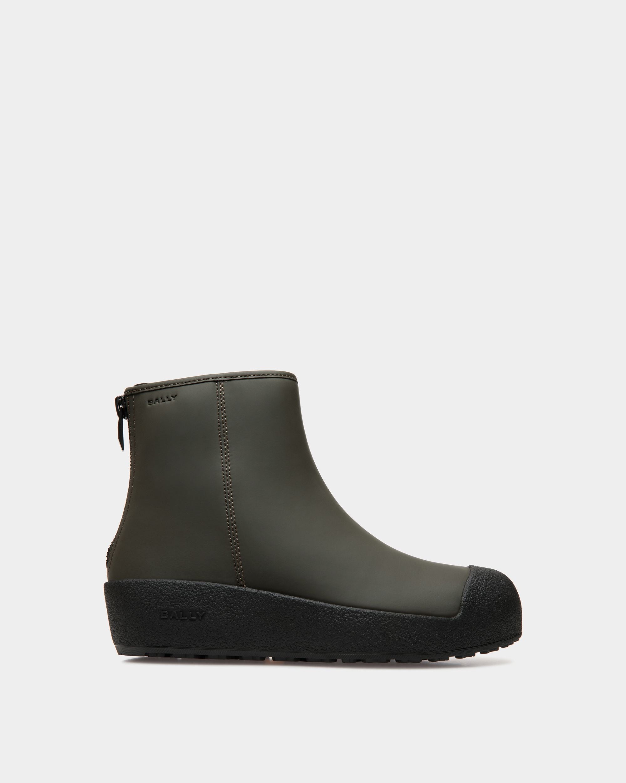 Bally Curling Bootie in Military Green Rubberized Leather - Men's - Bally - 01